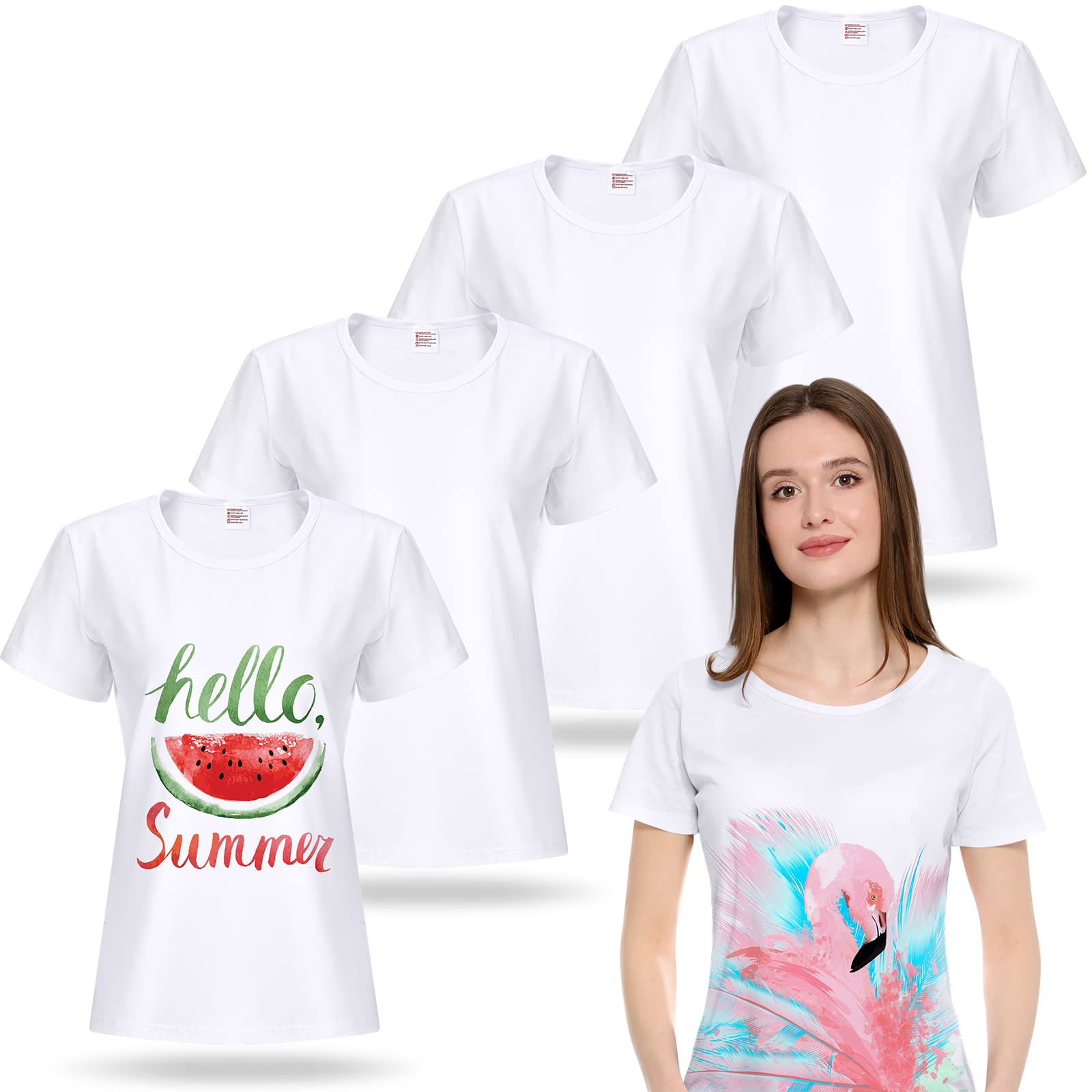 5 Pack Women's Sublimation Blank T-Shirts - Basic White Polyester Short Sleeve Tees for DIY Printing & Custom Designs (Small) - Perfect for Crafting, Sports Teams, and Personalized Gifts