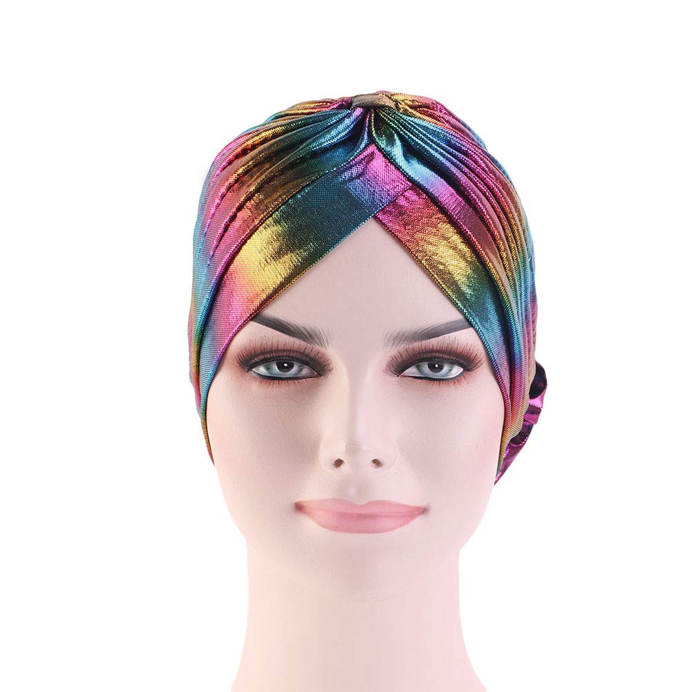 Glitter Laser Flower Turban - Colorful Stretchy Beanie Cap & Hair Wrap for Women | Perfect for Yoga, Gym, Beach & Everyday Fashion