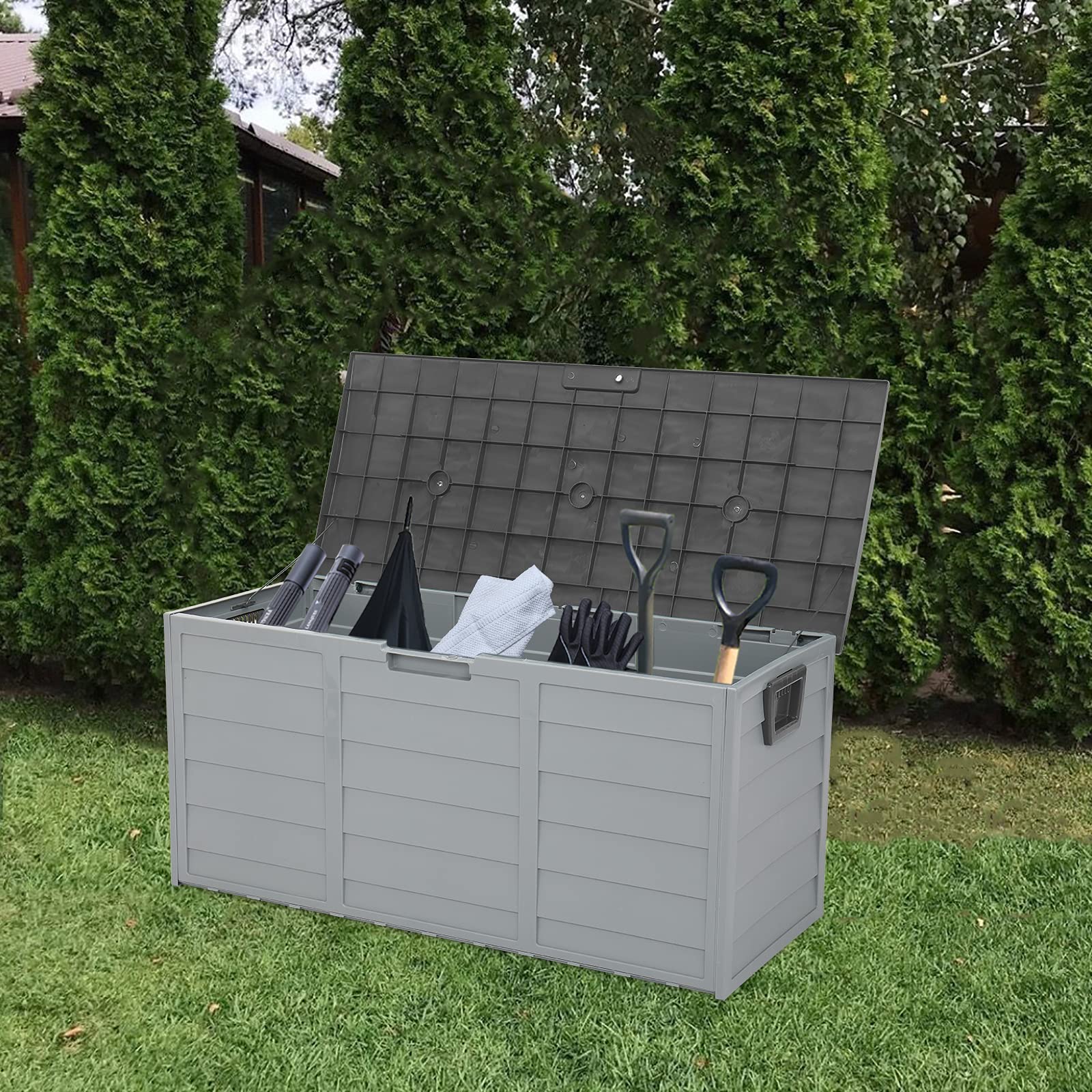 75 Gallon Waterproof Outdoor Storage Box - Deck Box for Patio Cushions, Furniture, Garden Tools & Pool Toys | Durable Gray Storage Container for Backyard, Poolside & Garden Organization