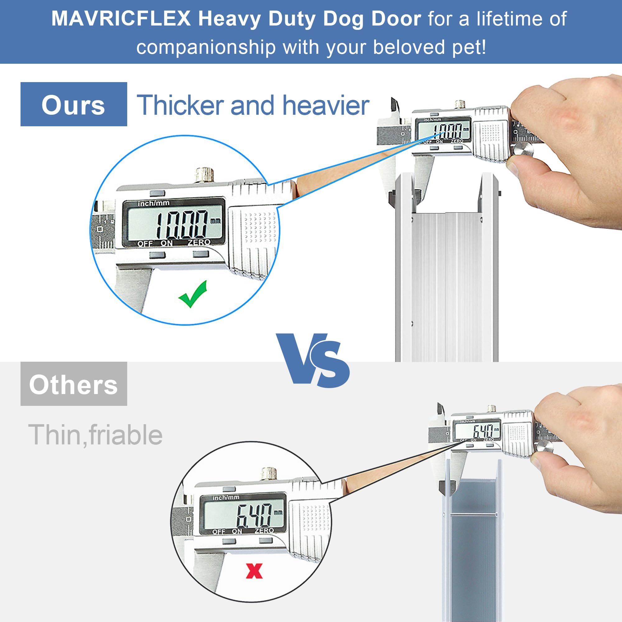 MAVRICFLEX Heavy Duty Dog Door - Double Sliding Lock Panel, Energy Efficient Rugged Aluminum Pet Door for Large Dogs Up to 40lbs - Easy Installation with Magnetic Flap - Perfect for Backyard, Patio & Indoor Use