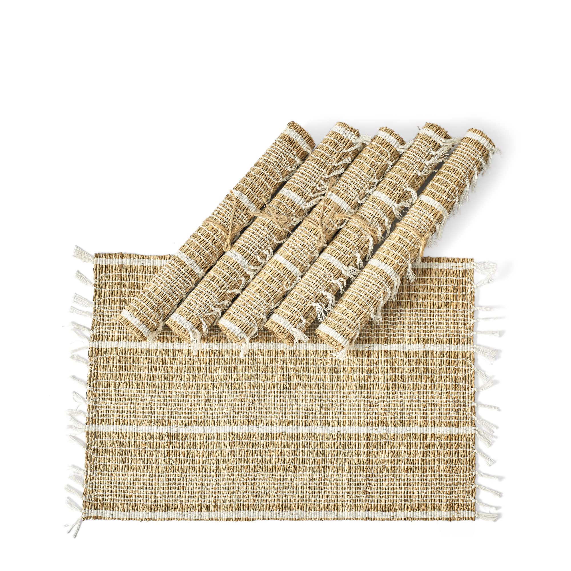 Artera Woven Placemats Set of 6 - Natural Wicker & Seagrass Straw Braided Table Mats, Heat Resistant Non-Slip Handmade Placemats for Dining Table, Kitchen, Outdoor Picnic (Style 2)