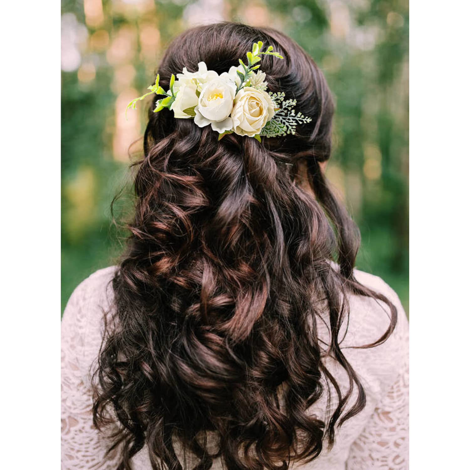 4 Pack Metal Hair Side Combs with Artificial Rose Flowers - Floral Wedding Bridal Headpieces, Hair Clips & Barrettes for Women, Bridesmaids & Flower Girls - Perfect for Weddings, Prom, Parties & Special Occasions