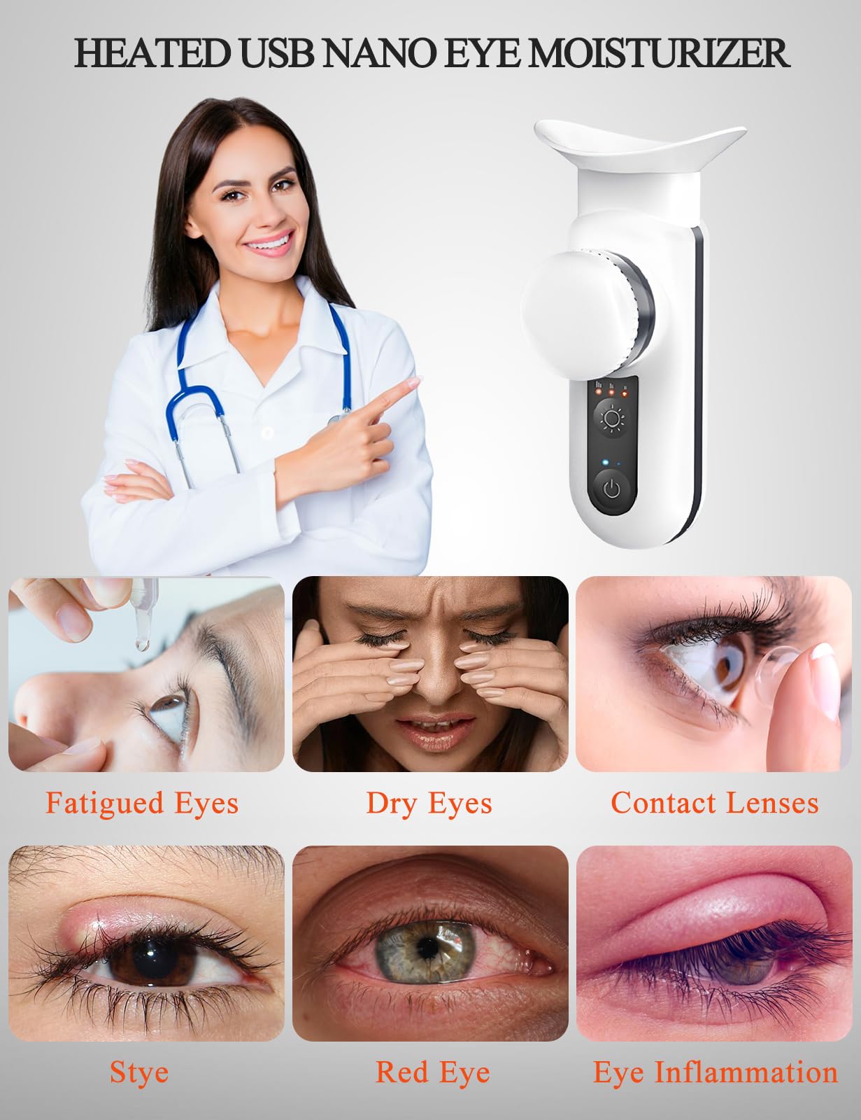 Rechargeable USB Heated Eye Massager - Portable Nano Steam Moisturizer for Dry Eyes & Stye Relief, Warm Compress Electric Eye Mask for Home, Office & Travel Use - Off White | Perfect for Stress Relief & Eye Care Routine