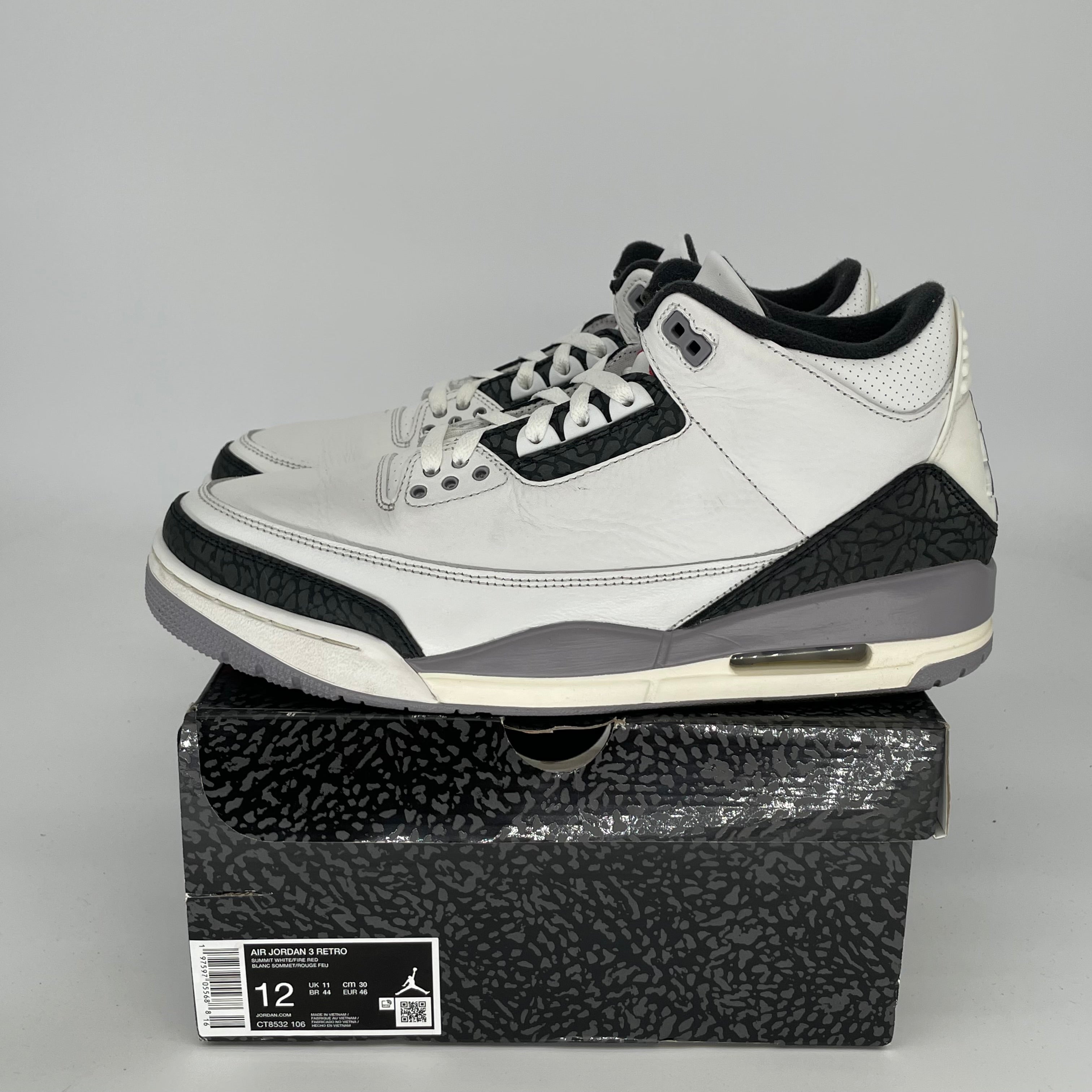 Air Jordan 3 Retro Cement Grey Men's Basketball Shoes Size 12 (CT8532-106) - Perfect for Streetwear & Court Performance
