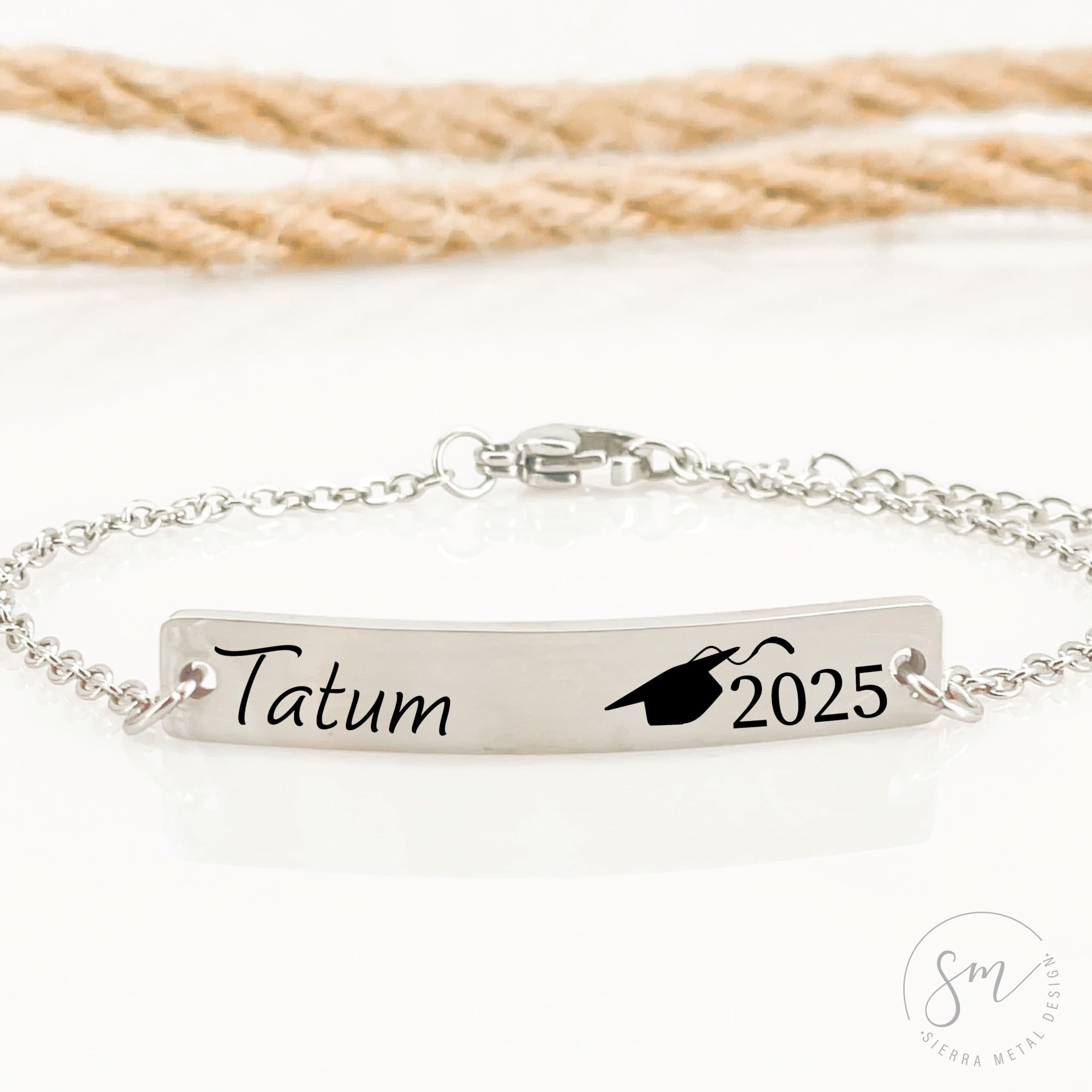 Personalized Graduation Bracelet for Women - Custom Name Jewelry Gift for Class of 2024 - Perfect High School & College Graduation Present - Elegant Keepsake for Daughter, Sister or Friend