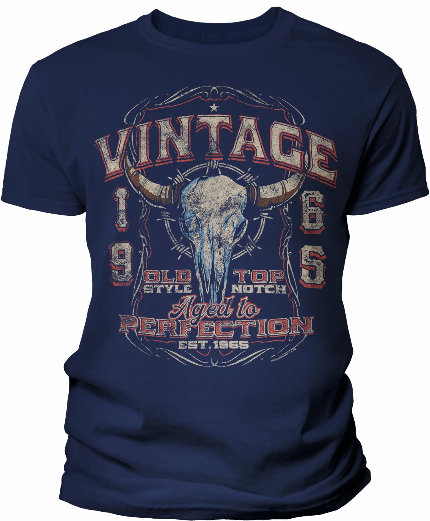 Vintage Bull Skull 1965 60th Birthday Gift for Men - Aged to Perfection T-Shirt - Perfect for 60th Birthday Parties & Retro Themed Events