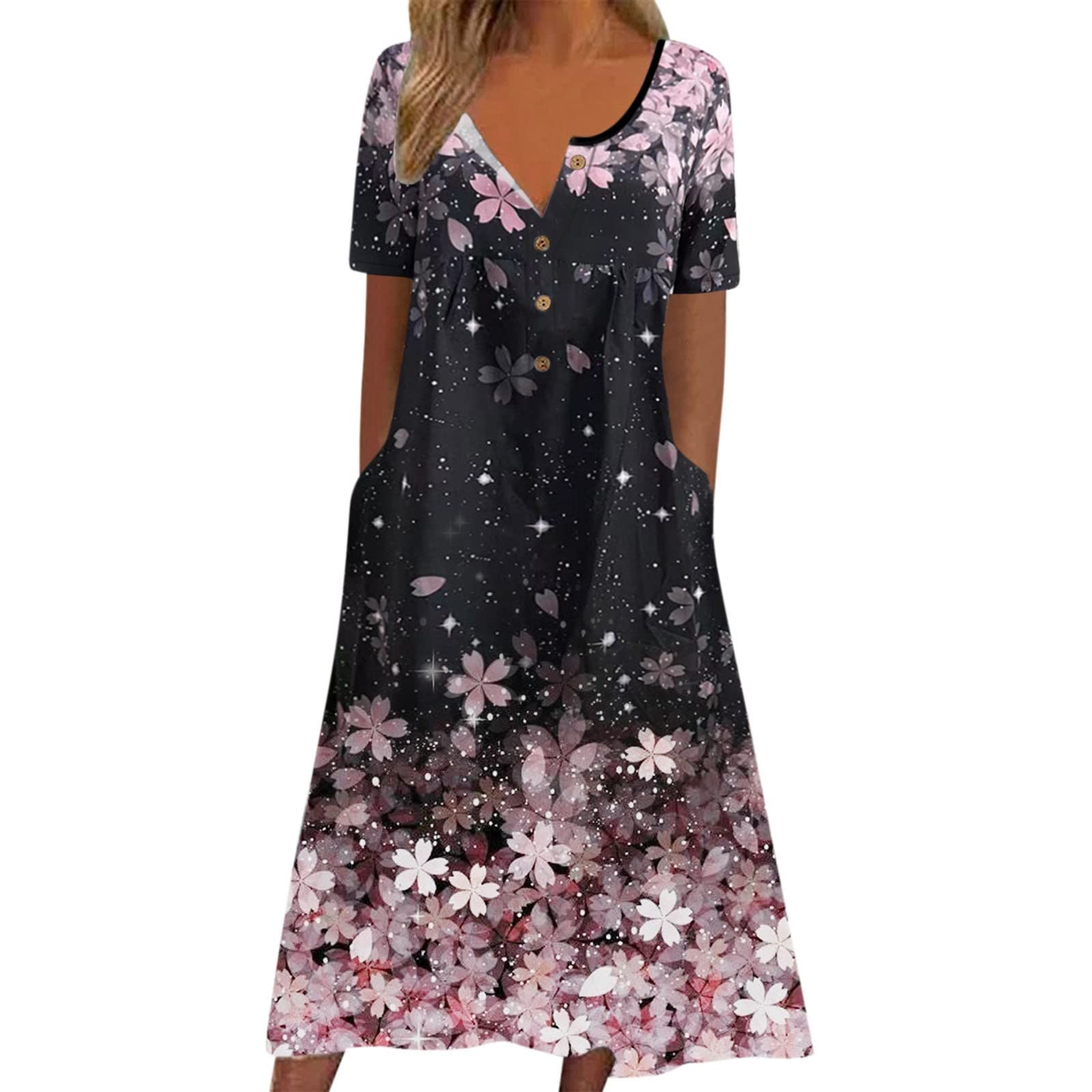 Women's Summer Dresses - Casual A-Line Hawaiian Floral Sundress with High Waist | T-Shirt Cocktail Party Dress | Fashionable Beachwear for Girls & Women | Perfect for Vacations, Beach Parties & Date Nights