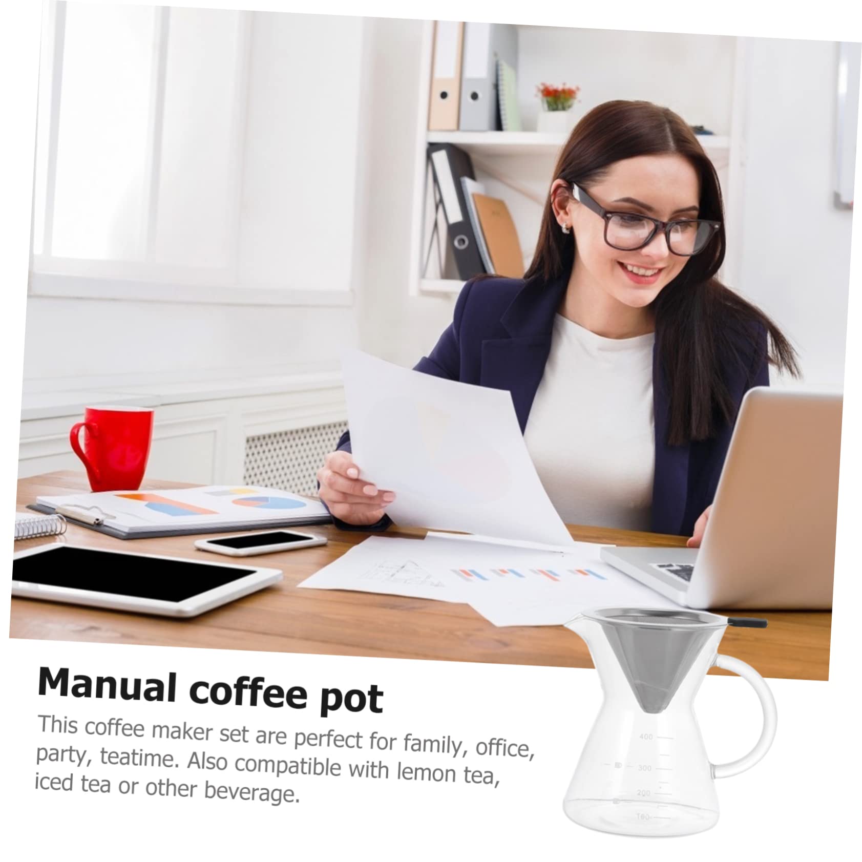 Hemoton Glass Coffee Carafe with Stainless Steel Filter - 34oz Coffee Brewer with Handle for Drip Coffee - Perfect for Home, Office, and Camping Use