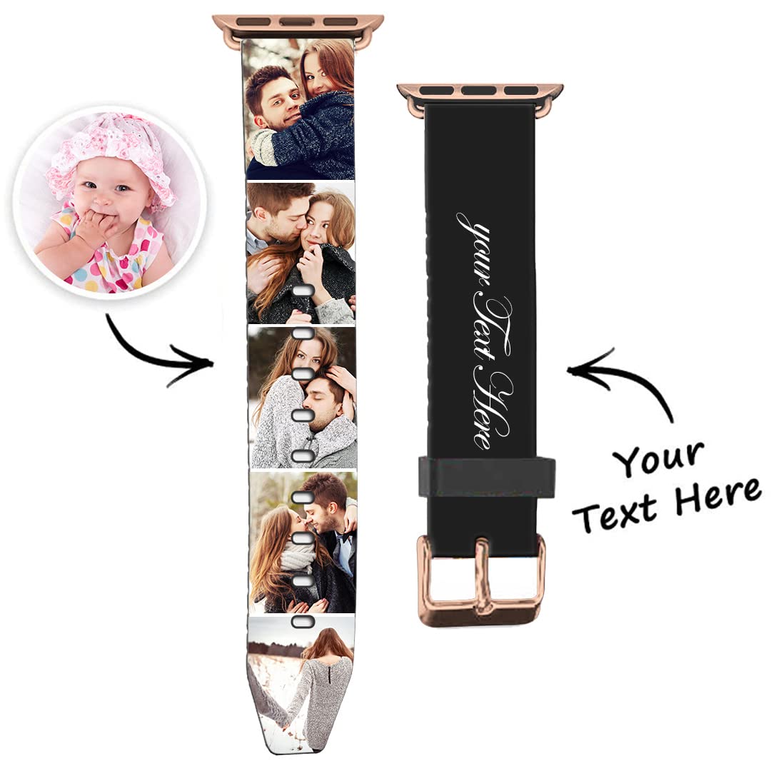 Custom Photo Watch Bands for Apple Watch 42mm 44mm 45mm - Personalized Silicone Sport Loop with Golden Buckle - Compatible with iWatch Series for Men & Women - Perfect for Fitness, Workouts, and Everyday Wear