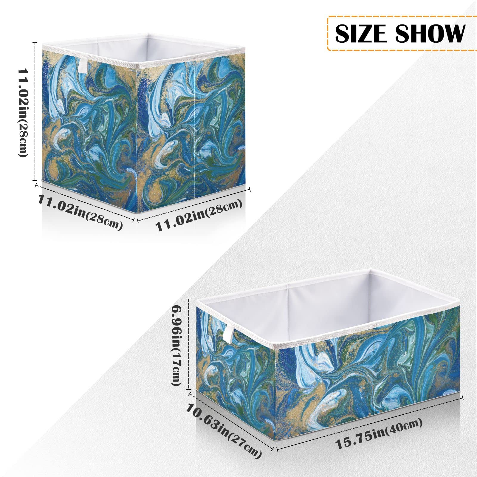 Blue Green Marble Storage Basket - Collapsible Rectangular Fabric Bin for Home, Laundry Room & Office Organization | Perfect for Shelves, Closet & Bathroom Storage