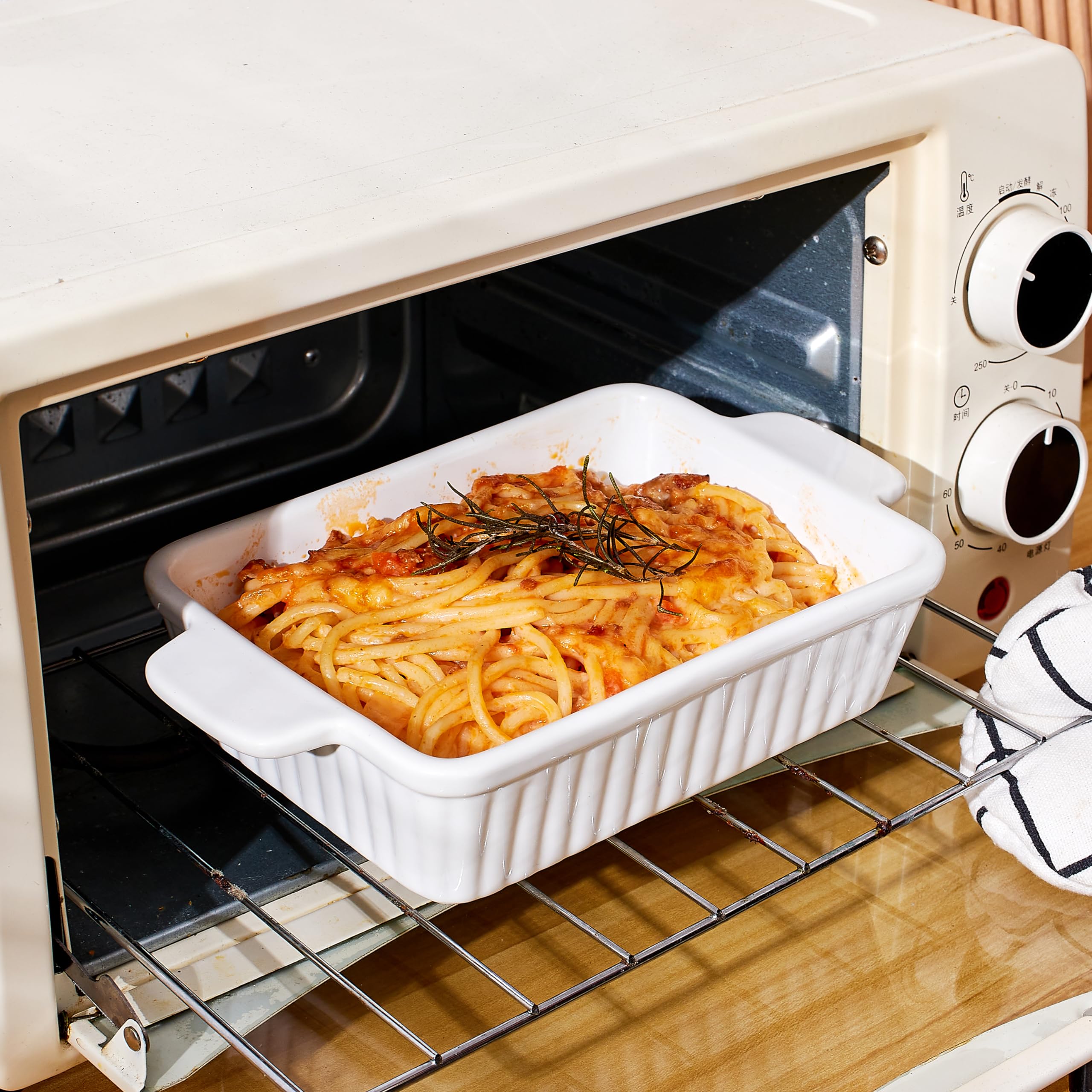 3-Piece Porcelain Casserole Dish Set - 13x9 Inch Rectangular Baking Pans with Handles, Oven-Safe Ceramic Bakeware for Lasagna, Cakes & More - Perfect for Family Dinners, Holiday Cooking & Meal Prep