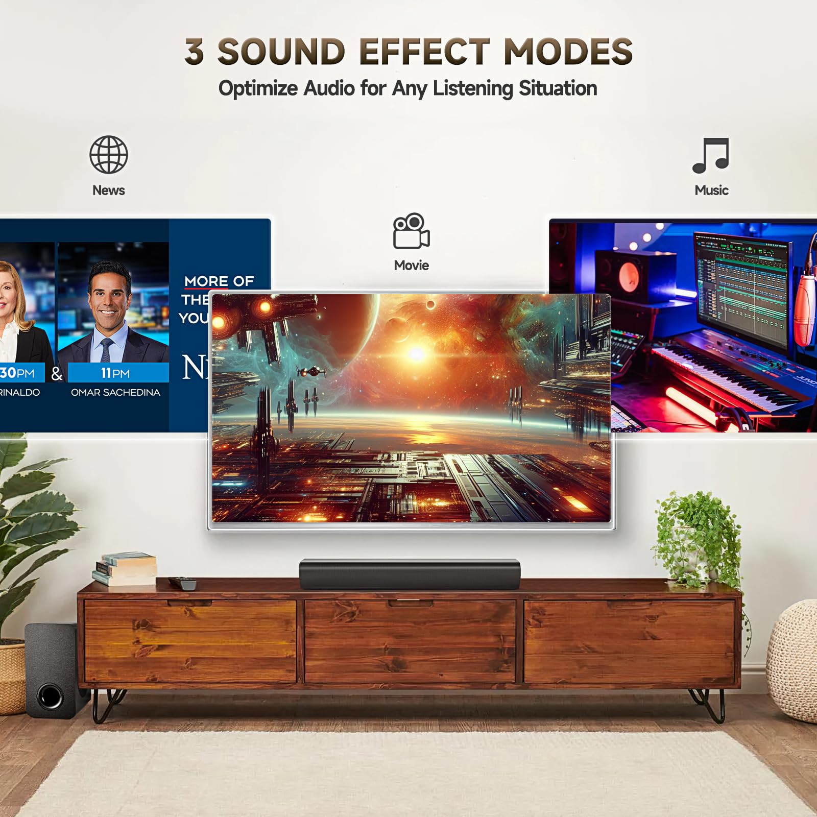 Premium Bluetooth Sound Bar with Subwoofer - Wireless TV Speaker System, 2.1CH Home Theater Audio with HDMI(ARC), Optical, AUX & USB - Wall Mountable for TVs & PCs (Carbon Black) - Perfect for Movie Nights, Gaming & Music Streaming