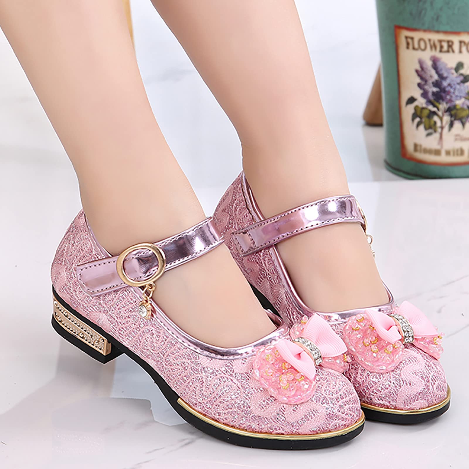 EnJoCho Baby Sandals for Girls - Crystal Rhinestone Bow Princess Sandals with Pearl Accents - Comfortable Infant & Toddler Shoes (Pink, Size 33) - Perfect for Parties, Weddings & Special Occasions