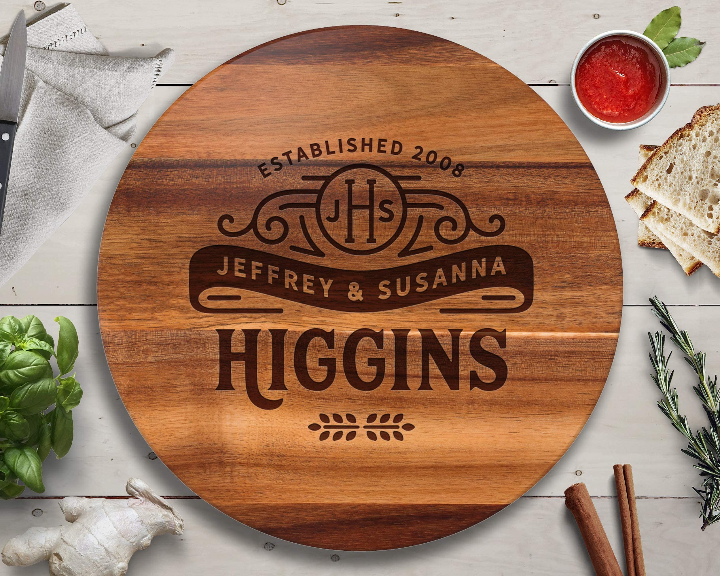 **Personalized Engraved Wood Lazy Susan Turntable - Custom Wedding, Anniversary & Mother's Day Gift for Wife, Mom - Perfect for Dining Table Decor & Serving Dishes**