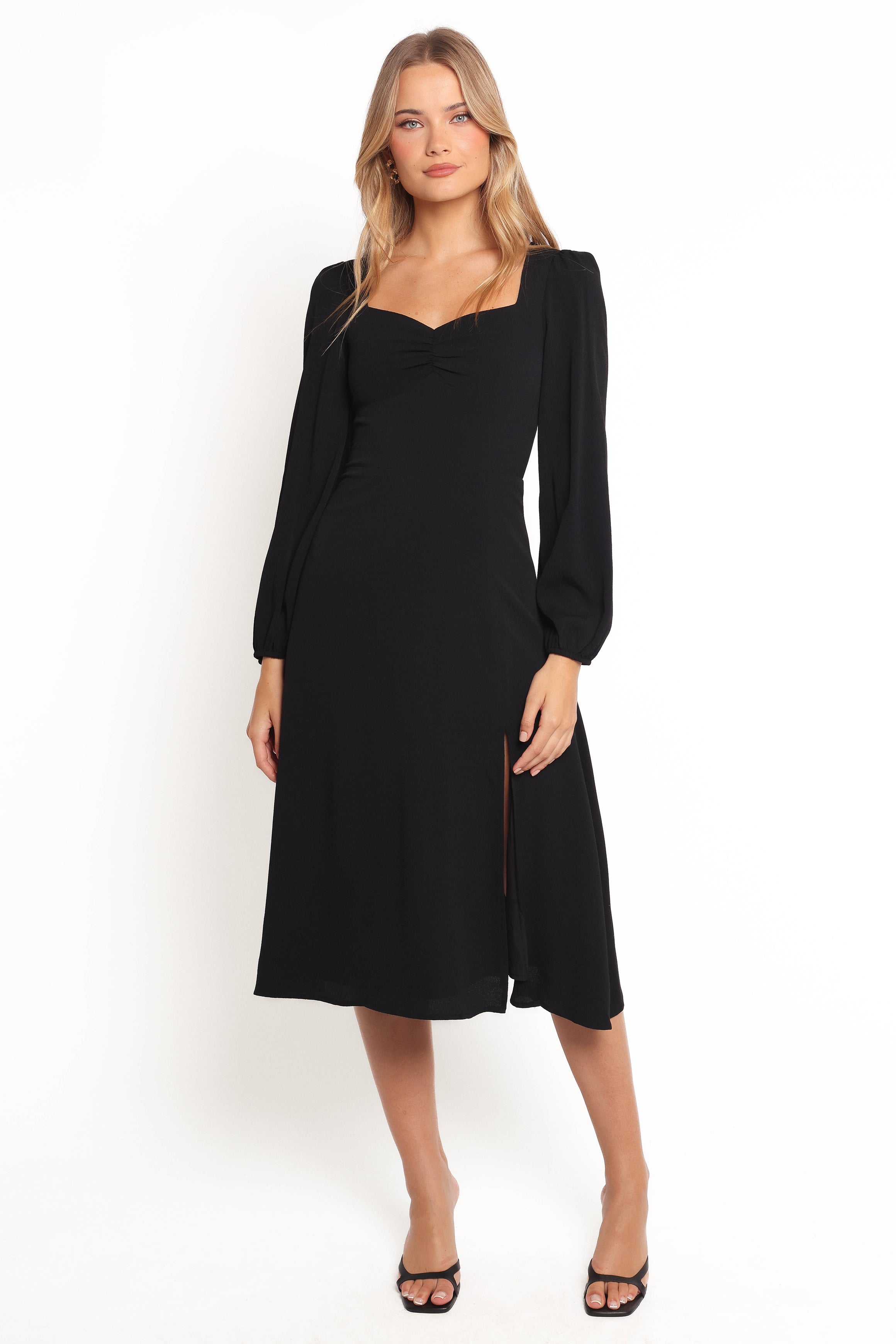 Franklin Women's Long Sleeve Midi Dress - Elegant Black Casual Dress for Work, Office & Fall Season Wear