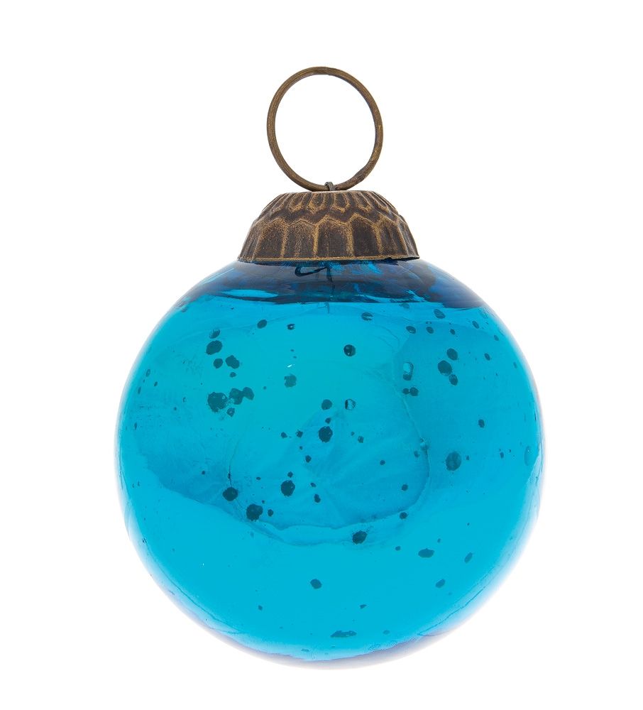 2.5 Inch Turquoise Ava Mercury Glass Ball Ornament - Elegant Christmas Holiday Decor for Tree, Home, and Party Decoration