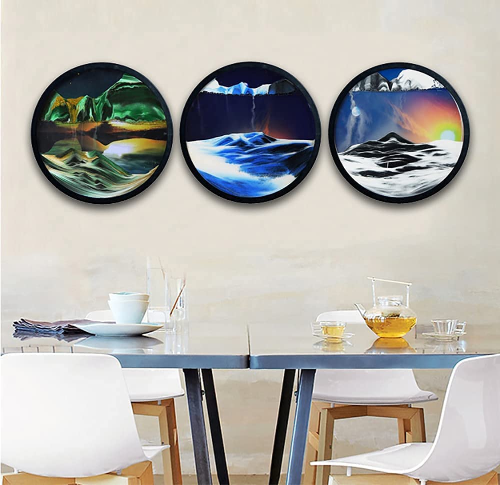 XIW Moving Sand Art Picture - 3D Deep Sea Sandscape in Motion, Round Glass Sand Painting for Wall Decor, Office, Bedroom & Hotel | Unique Home & Office Décor, Stress Relief & Meditation Gift