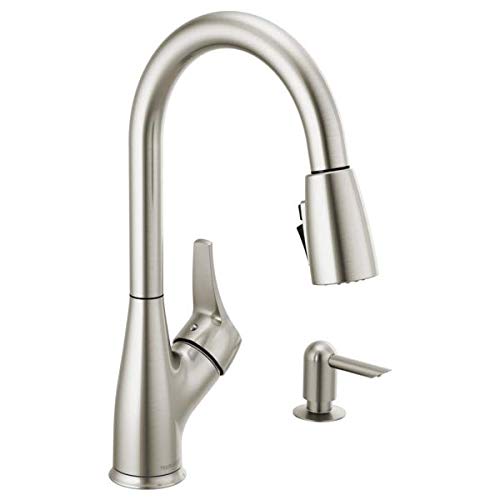 Peerless P7901LF-SSSD-W Delta Style Single Handle Pull-Down Kitchen Faucet with Soap Dispenser - Brushed Nickel Finish for Modern Farmhouse & Contemporary Kitchens