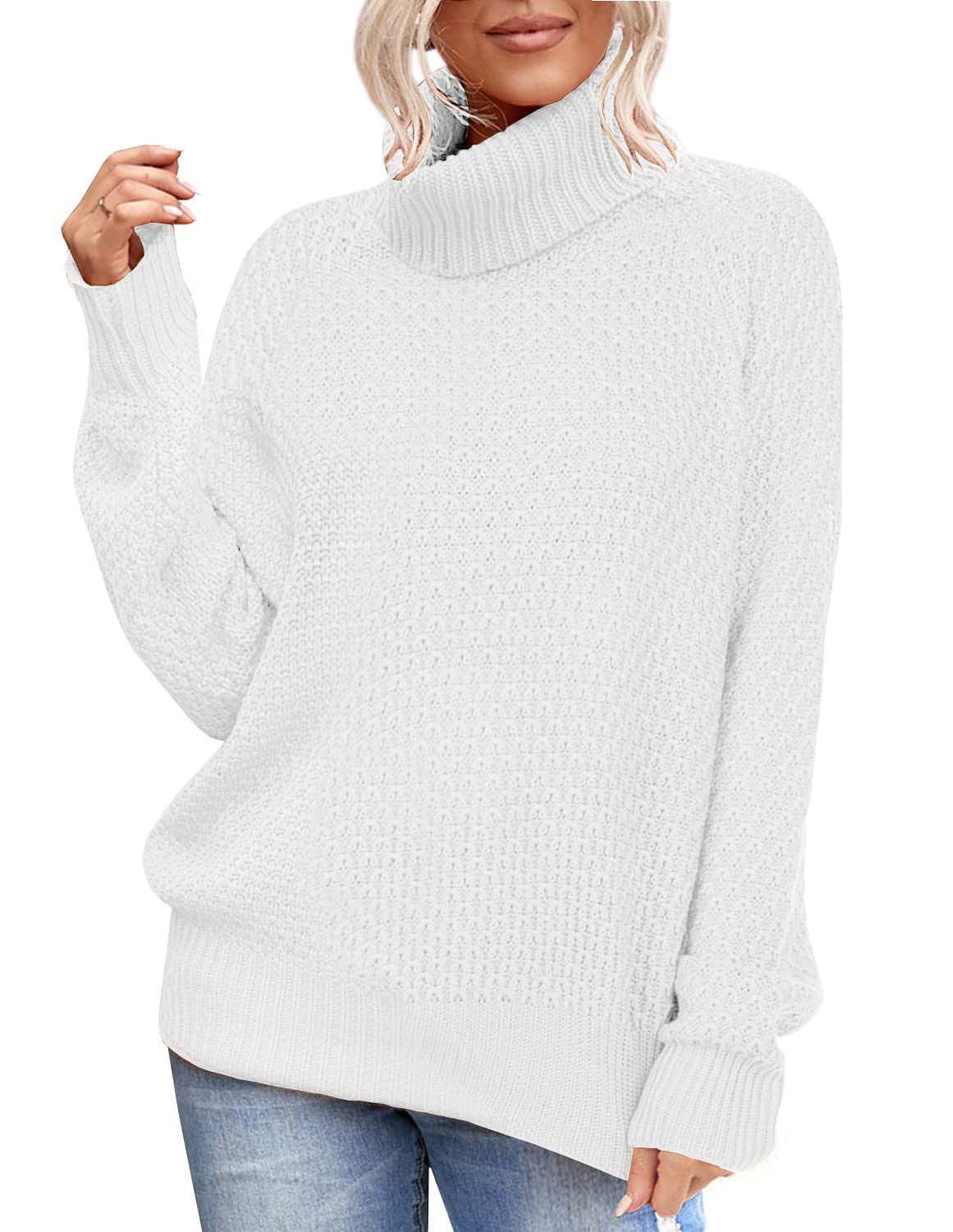 Amarmia Women's Long Sleeve Turtleneck Pullover Sweater - Casual Loose Cable Knit Side Slit Top for Fall & Winter | Office Wear, Date Night, Layering Outfits