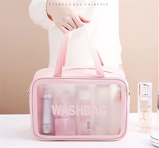 Trexee Waterproof Cosmetic Organizer Bag for Travel - Light Pink Toiletry Storage Kit for Women & Girls | Perfect for Makeup Brushes, Skincare Products & Travel Essentials