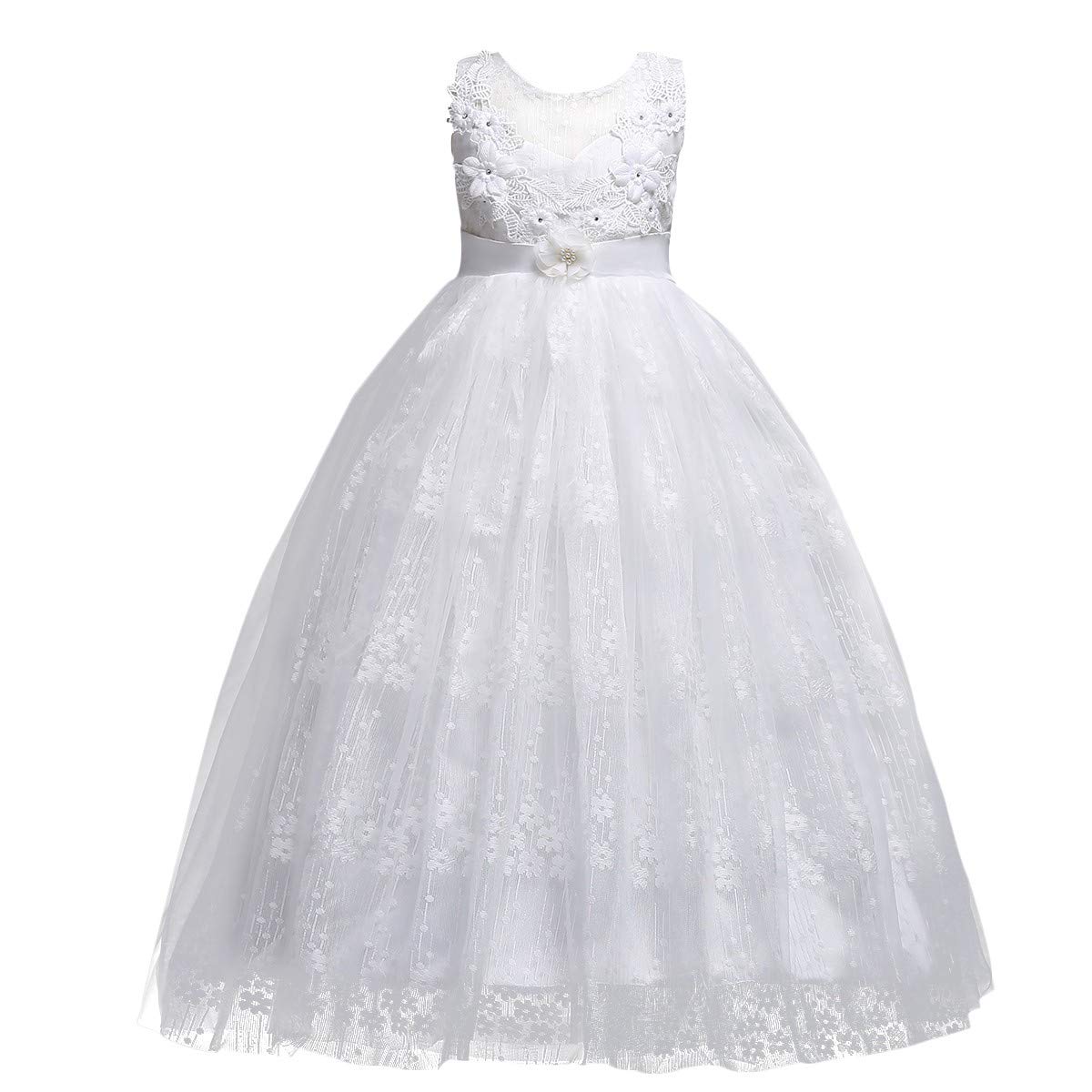 Vintage Lace Flower Girl Dress - Princess Wedding Gown with Tulle Skirt for Birthday, Pageant & Evening Party | Elegant Floor-Length Formal Dress for Special Occasions
