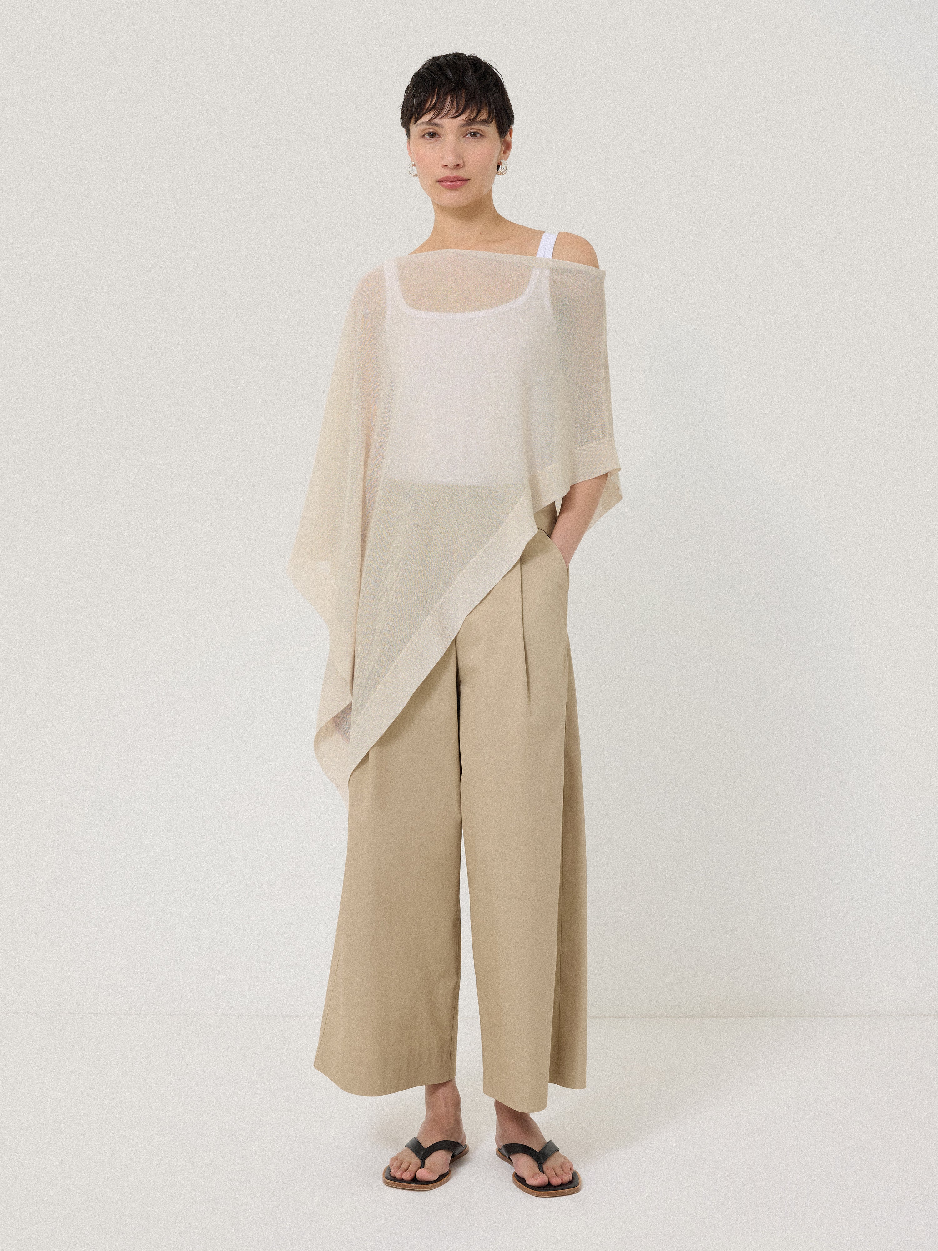 Lightweight Cream Linen Blend Poncho Shawl for Women - Soft & Breathable Cover-Up for Beach, Travel, and Casual Wear