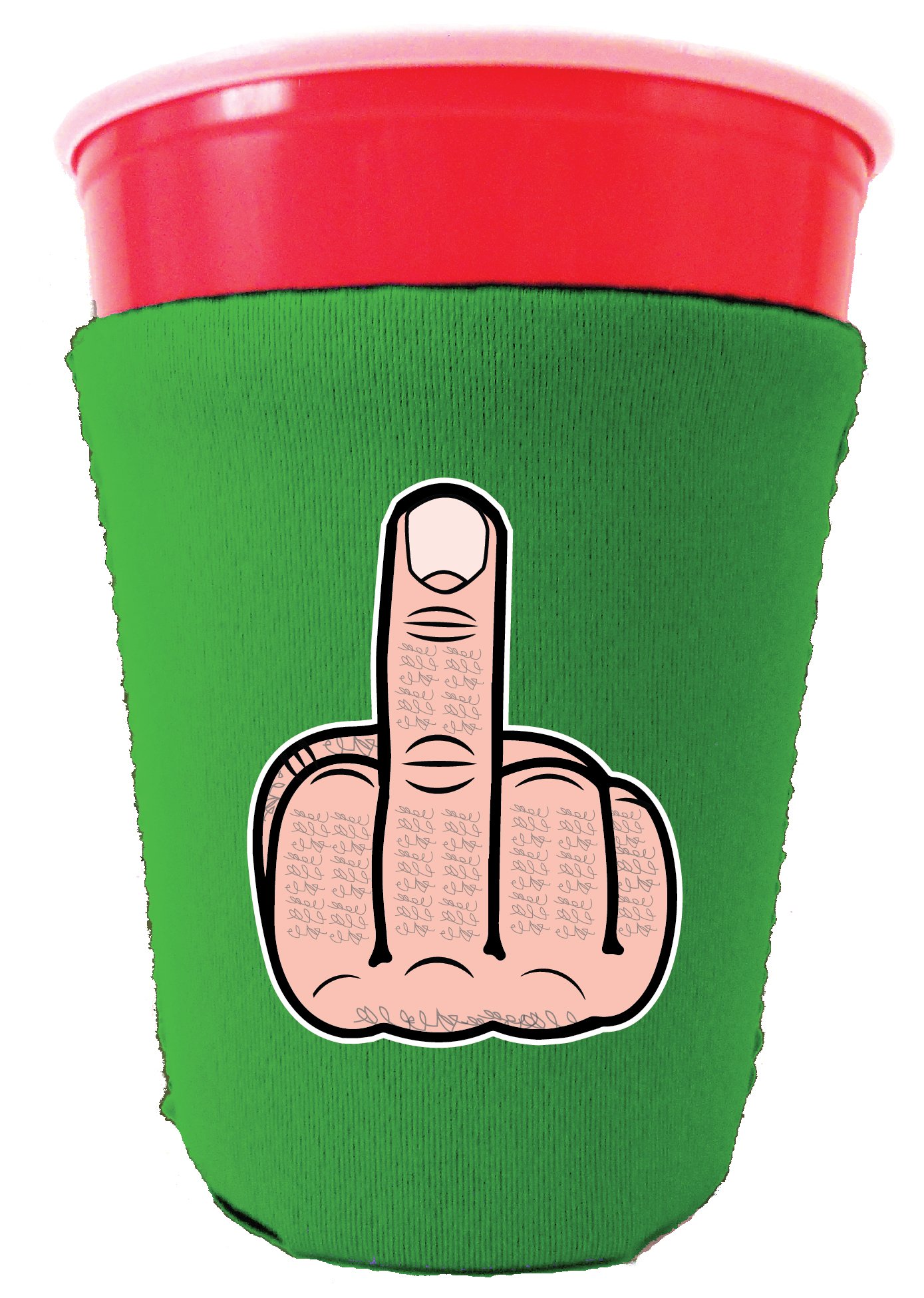 Middle Finger Party Cup Coozie - Bright Green Insulated Beer Can Holder for Funny Gifts, Bachelorette Parties & Tailgating