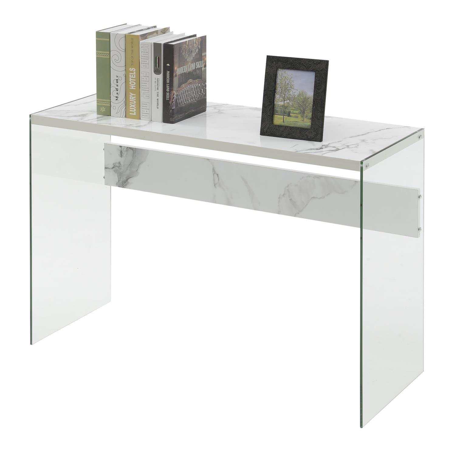 Convenience Concepts SoHo Console Table & Desk - Faux White Marble Top, Modern Entryway Furniture for Hallway, Living Room, or Home Office