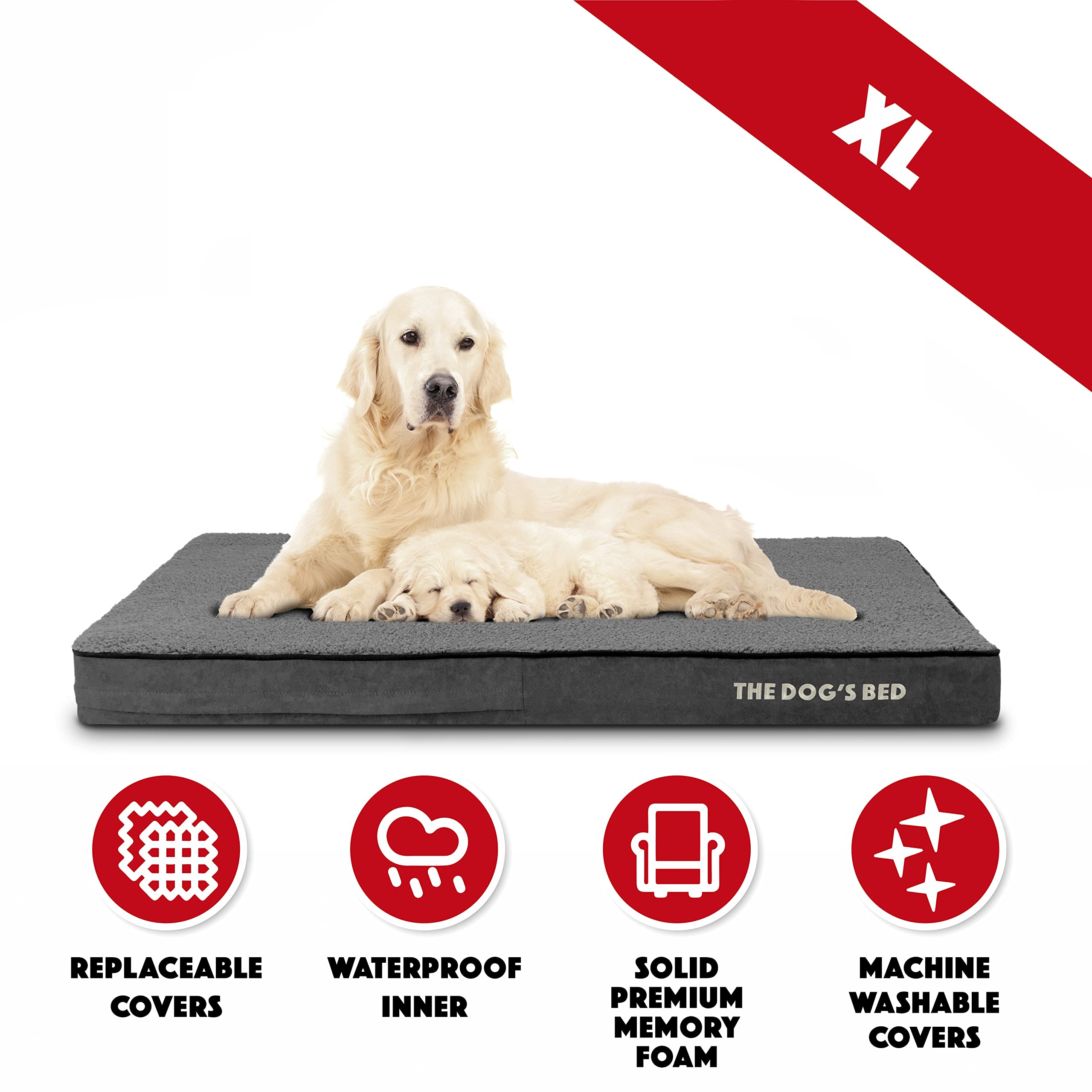 **Orthopedic Memory Foam Dog Bed for Large Dogs - XL Grey Plush (46