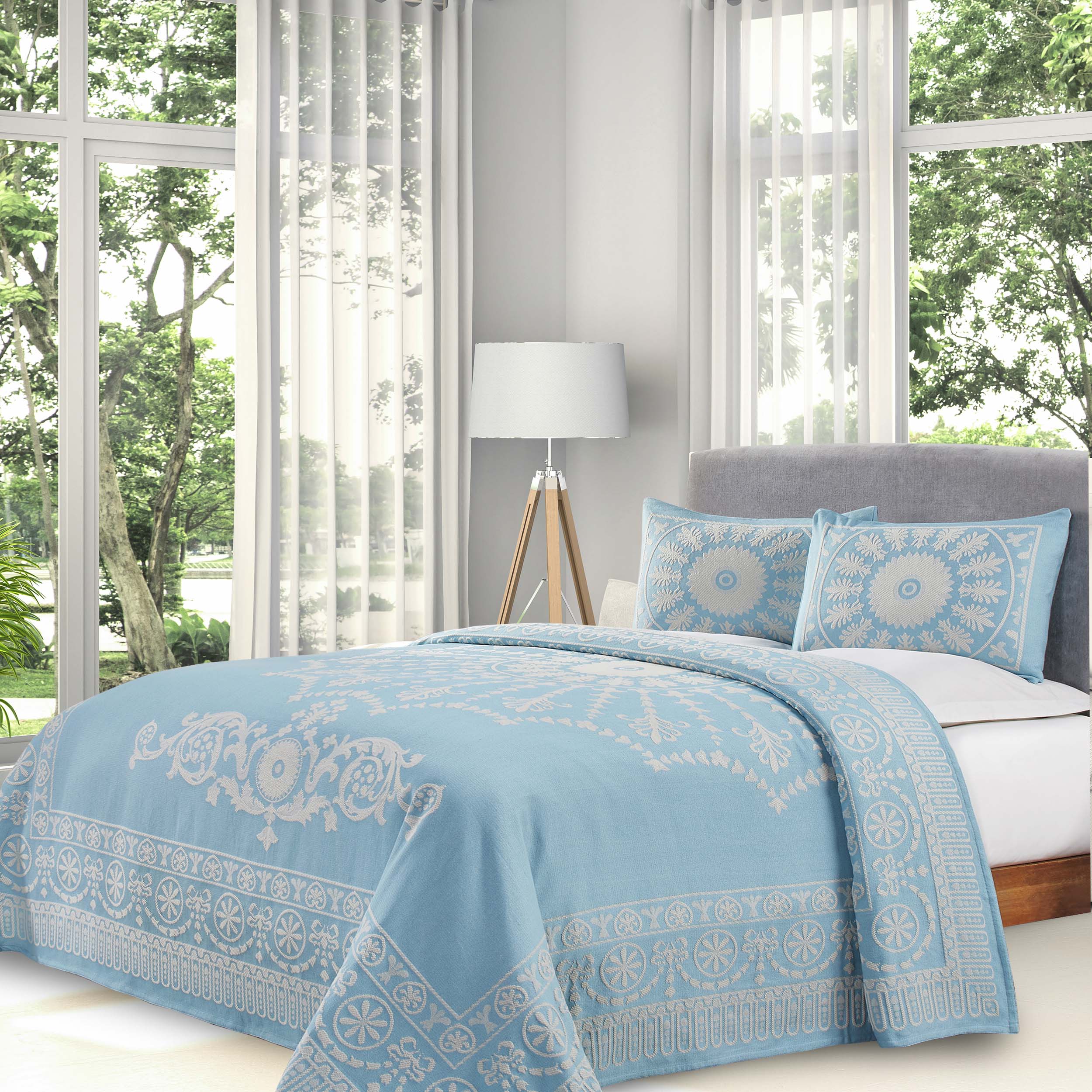Traditional Medallion Cotton Blend Woven Jacquard Bedspread Set - Queen Size Luxury Bedding for Master Bedroom - Perfect for Home Decor, Guest Room & Hotel Use
