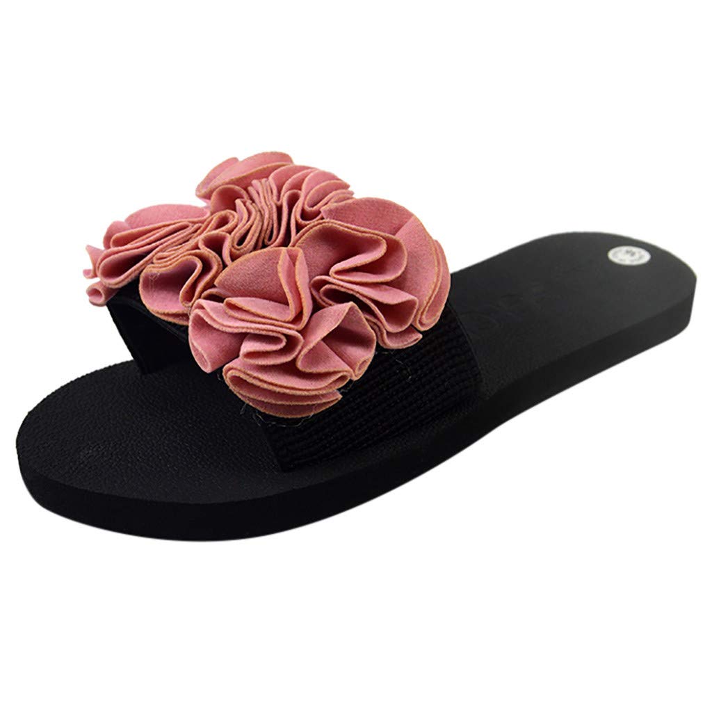 MLtuutou Women's Bohemian Flower Flat Sandals - Non-Slip Beach Slippers for Summer | Comfortable Casual Shoes for Women | Size 9 (Pink, US 7) | Perfect for Vacation, Poolside & Outdoor Relaxation