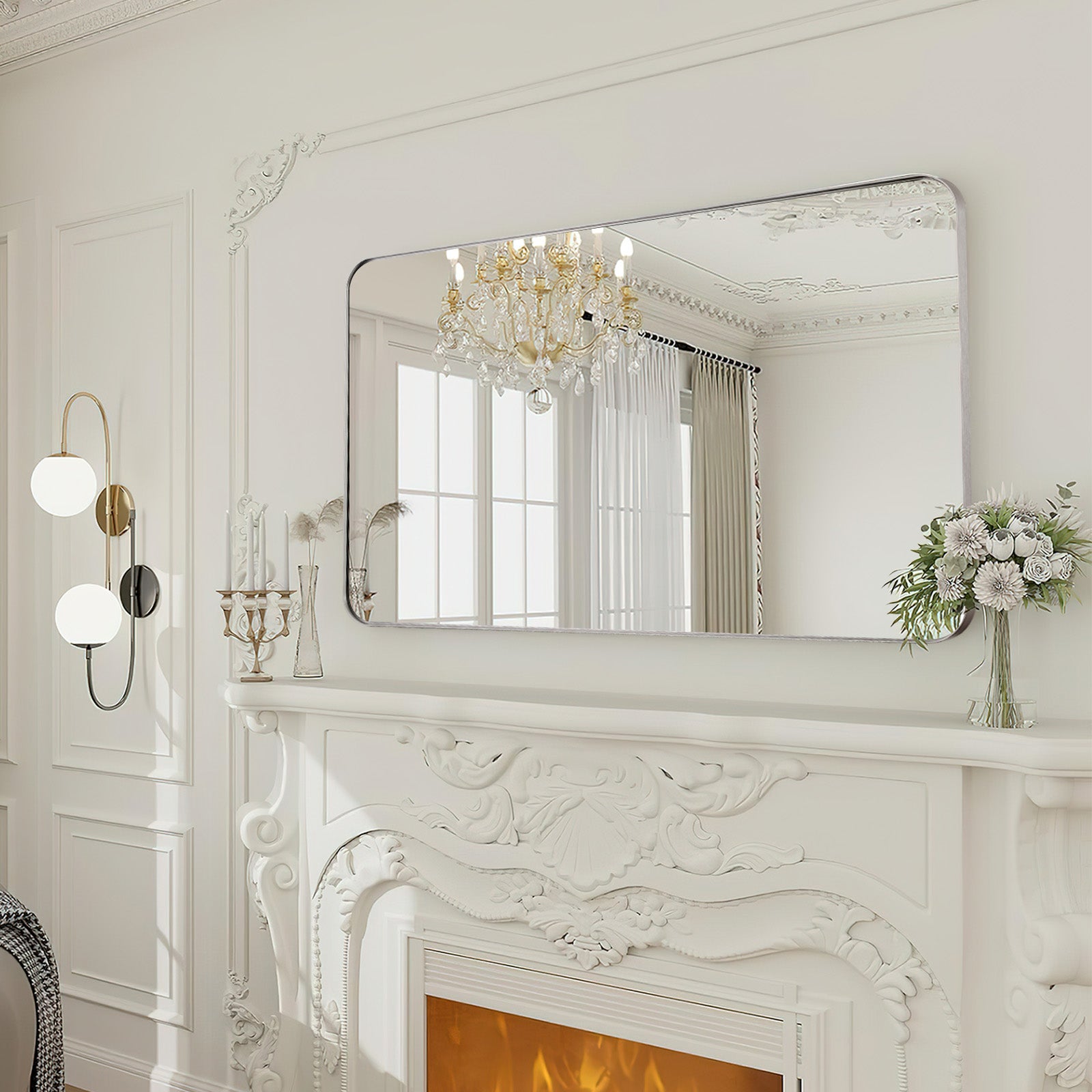 Premium Aluminum Framed Rounded Rectangular Bathroom Mirror - Modern Vanity Mirror for Bathroom Decor, Makeup & Shaving - Perfect for Home, Hotel & Spa