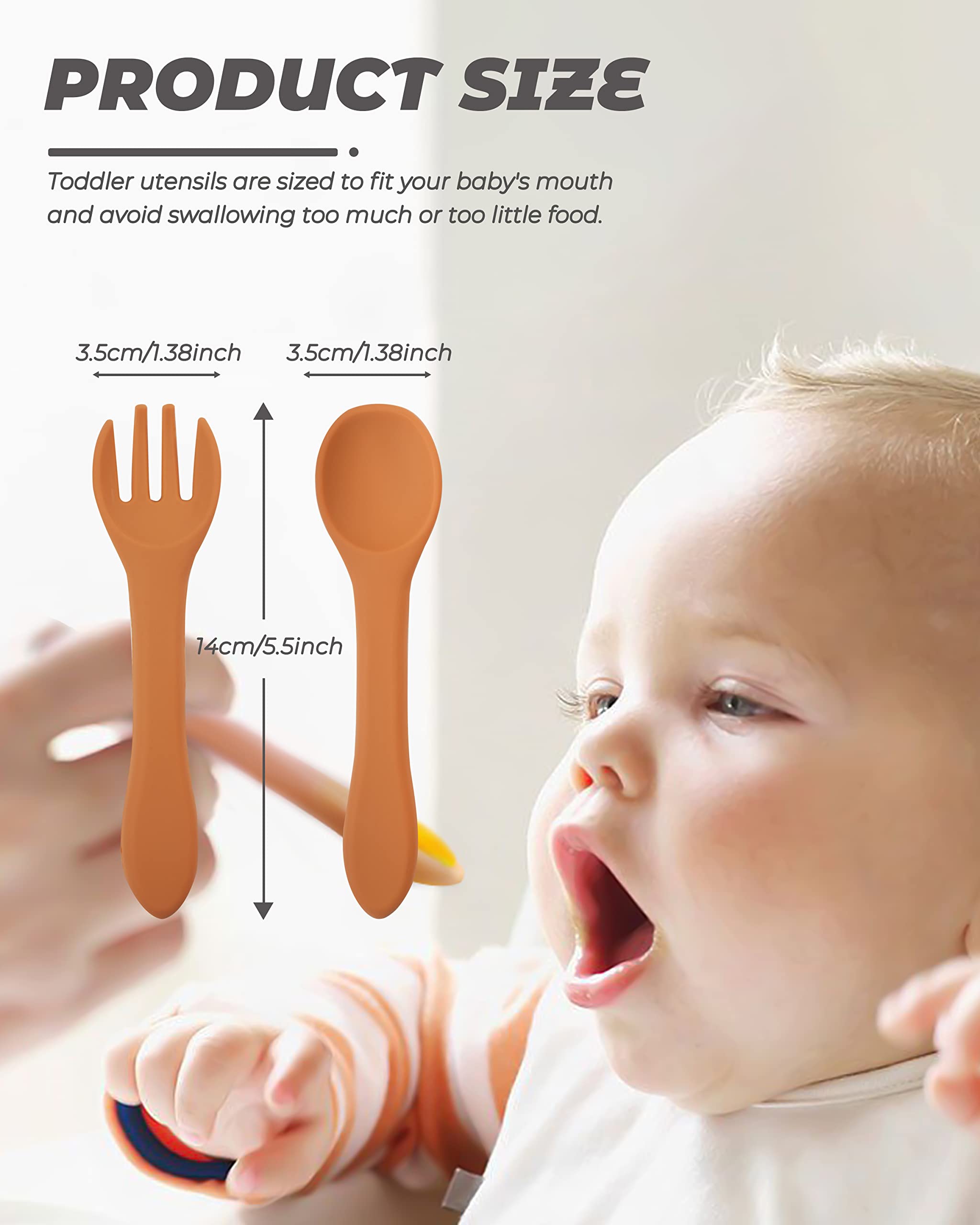 10 Pcs Soft Silicone Baby Spoons & Forks Set - BPA-Free Self Feeding Utensils for Babies 6+ Months - Chewable Toddler Spoons for Learning to Eat - Perfect for Baby Led Weaning & First Foods