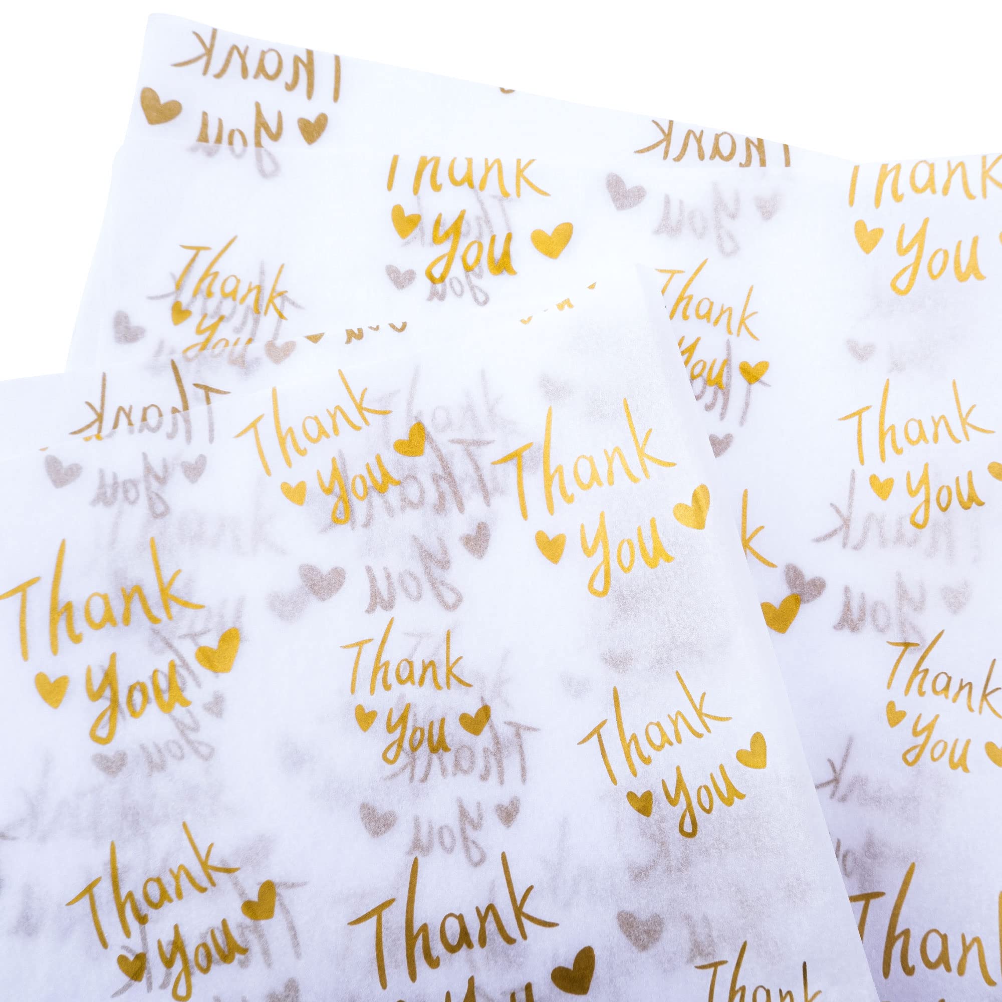 MR FIVE 50 Sheets White with Metallic Gold Thank You Tissue Paper Bulk - 20