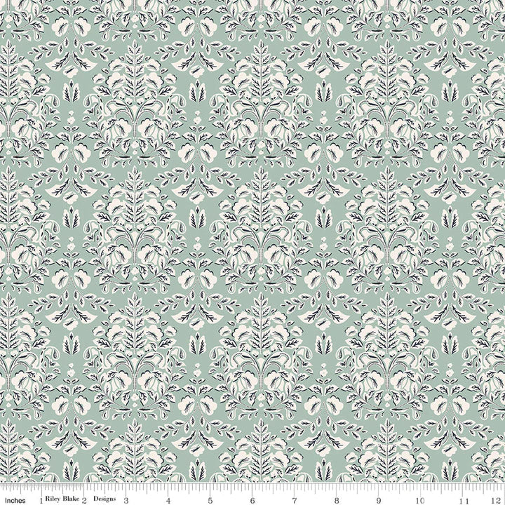 Ciao Bella Damask Fabric by Riley Blake Designs - C12772 Seafoam Green Cotton Quilting Material for DIY Home Decor, Quilts & Craft Projects