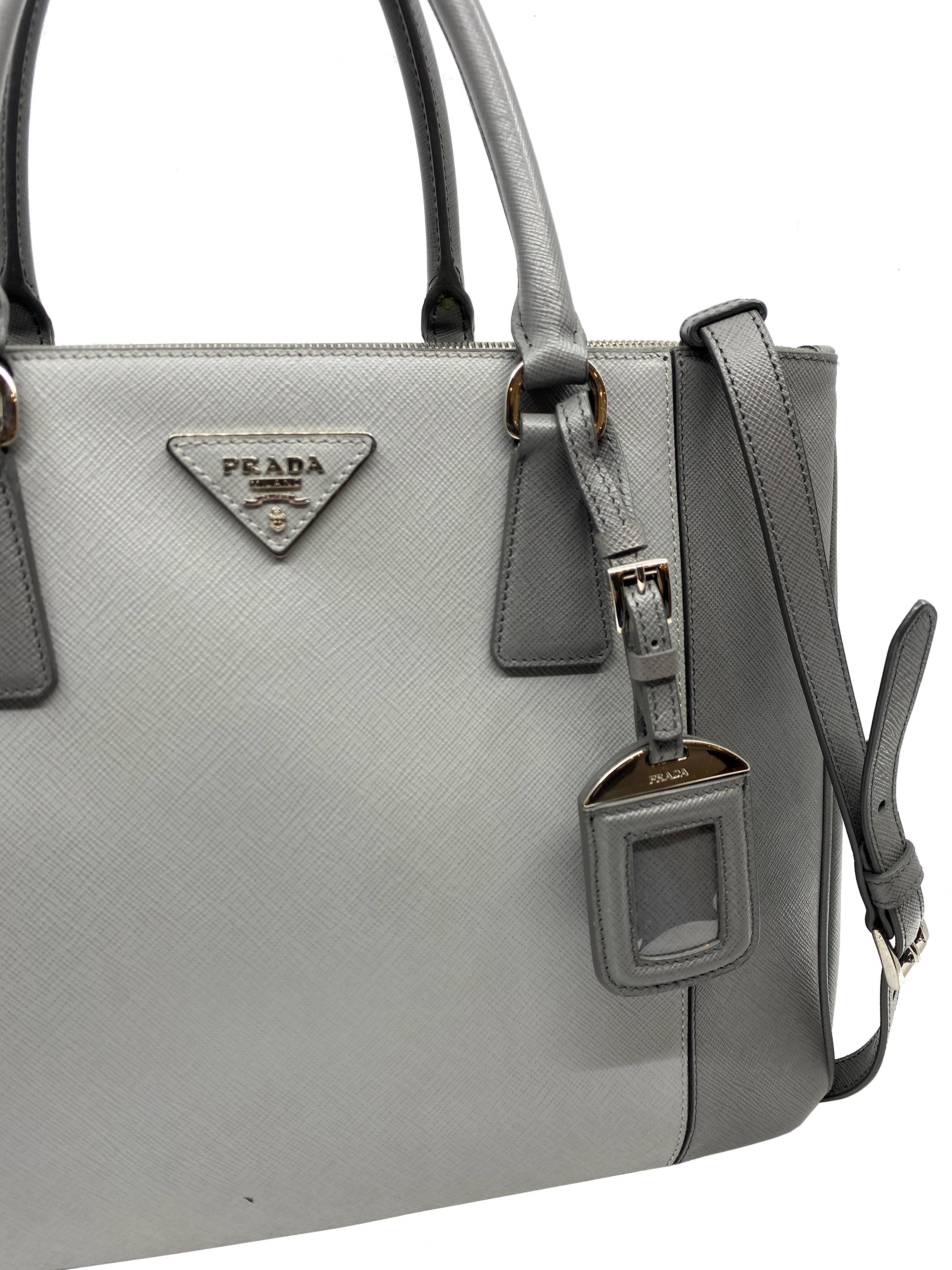 Prada Saffiano Leather Double Zip Tote Bag for Women | Luxury Two-Tone Handbag | Perfect for Work, Travel & Everyday Use
