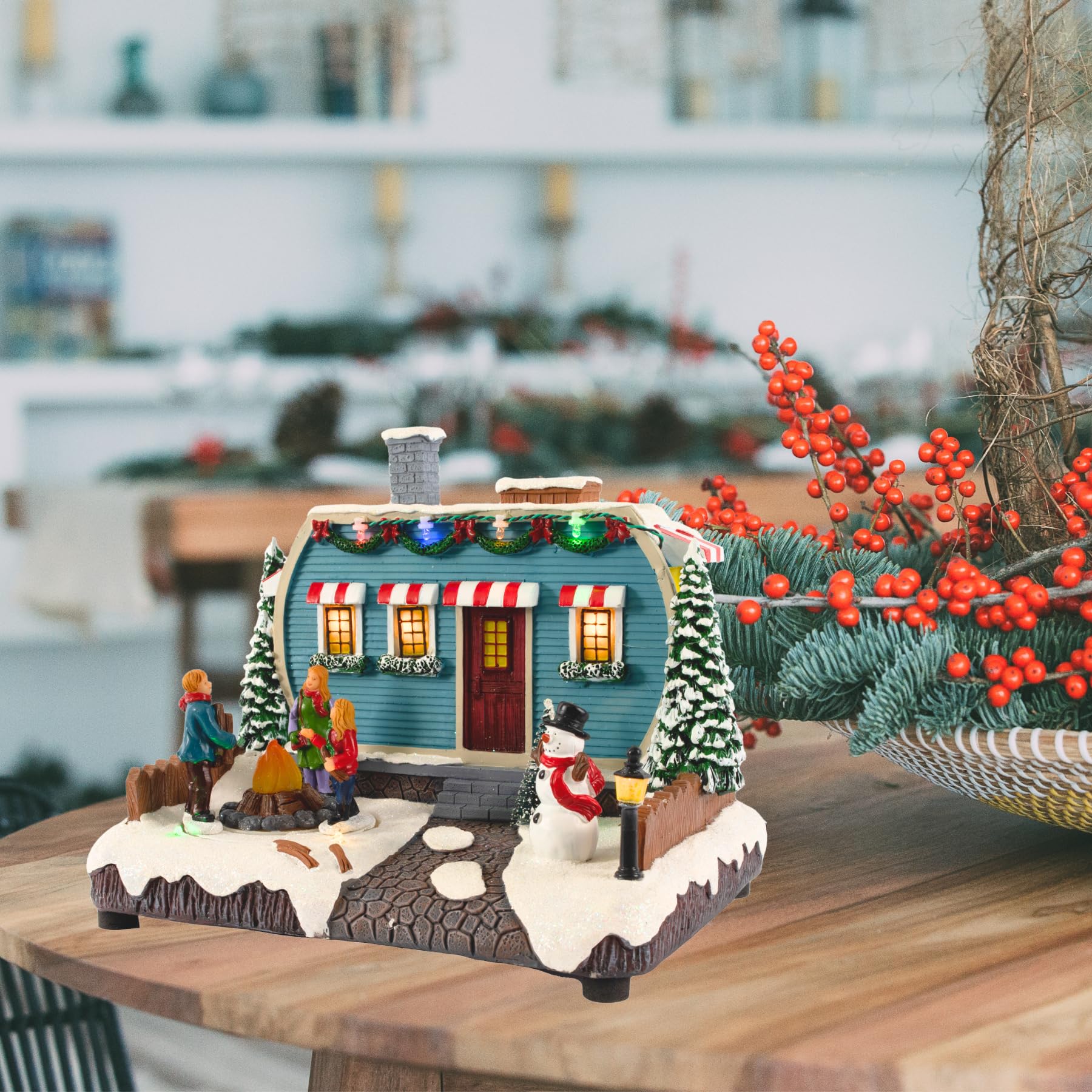 Animated Christmas Village Camper with Motion, Sound & LED Lights - Holiday House Collection Decor for Home, Office & Gift Giving | Perfect for Christmas Tree Displays, Mantel Decorations & Winter Village Scenes