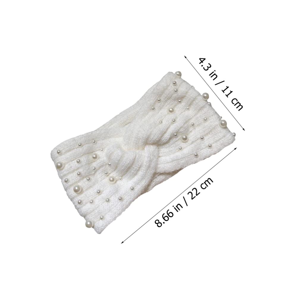 GALPADA Women's Pearl Winter Headband - Fuzzy Crochet Ear Warmer Headband for Women & Girls - Thick Cable Knit Warm Head Wrap for Cold Weather (White) | Perfect for Skiing, Snowboarding & Outdoor Winter Activities