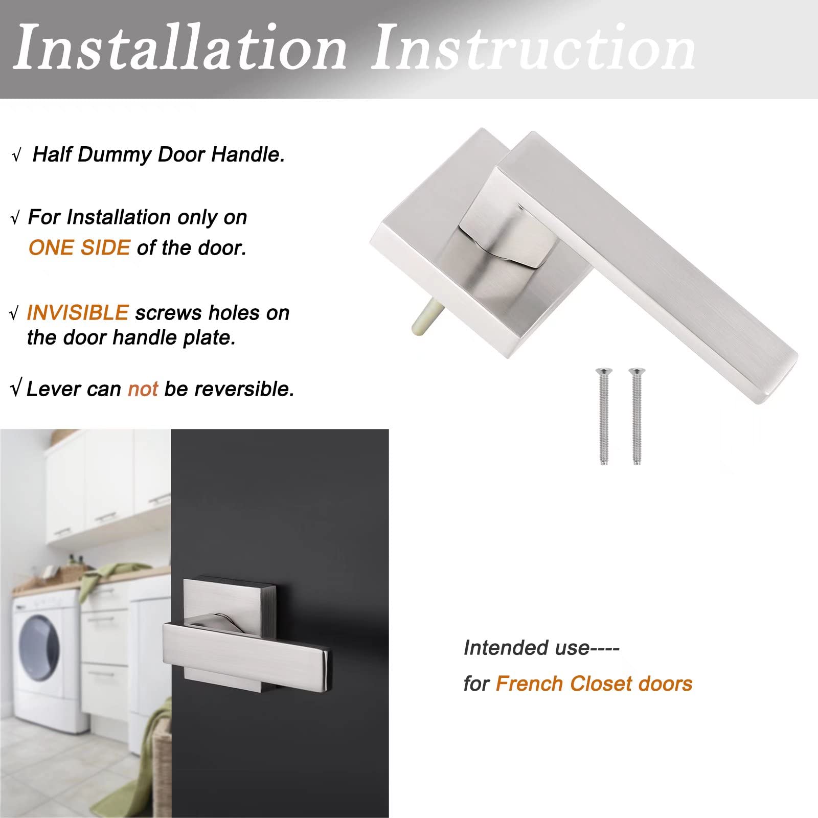 Probrico 10-Pack Square Dummy Door Levers - Non-Turning Single Side Pull Handles for Closets & French Doors, Satin Nickel Finish, Easy Installation - Perfect for Home, Office & Commercial Spaces