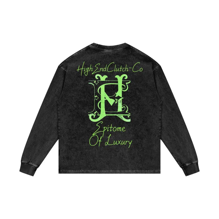 Premium Acid Wash Oversized Long Sleeve T-Shirt for Men - 250 GSM High-End Brand Label Cotton Shirt - Casual Streetwear & Layering Essential