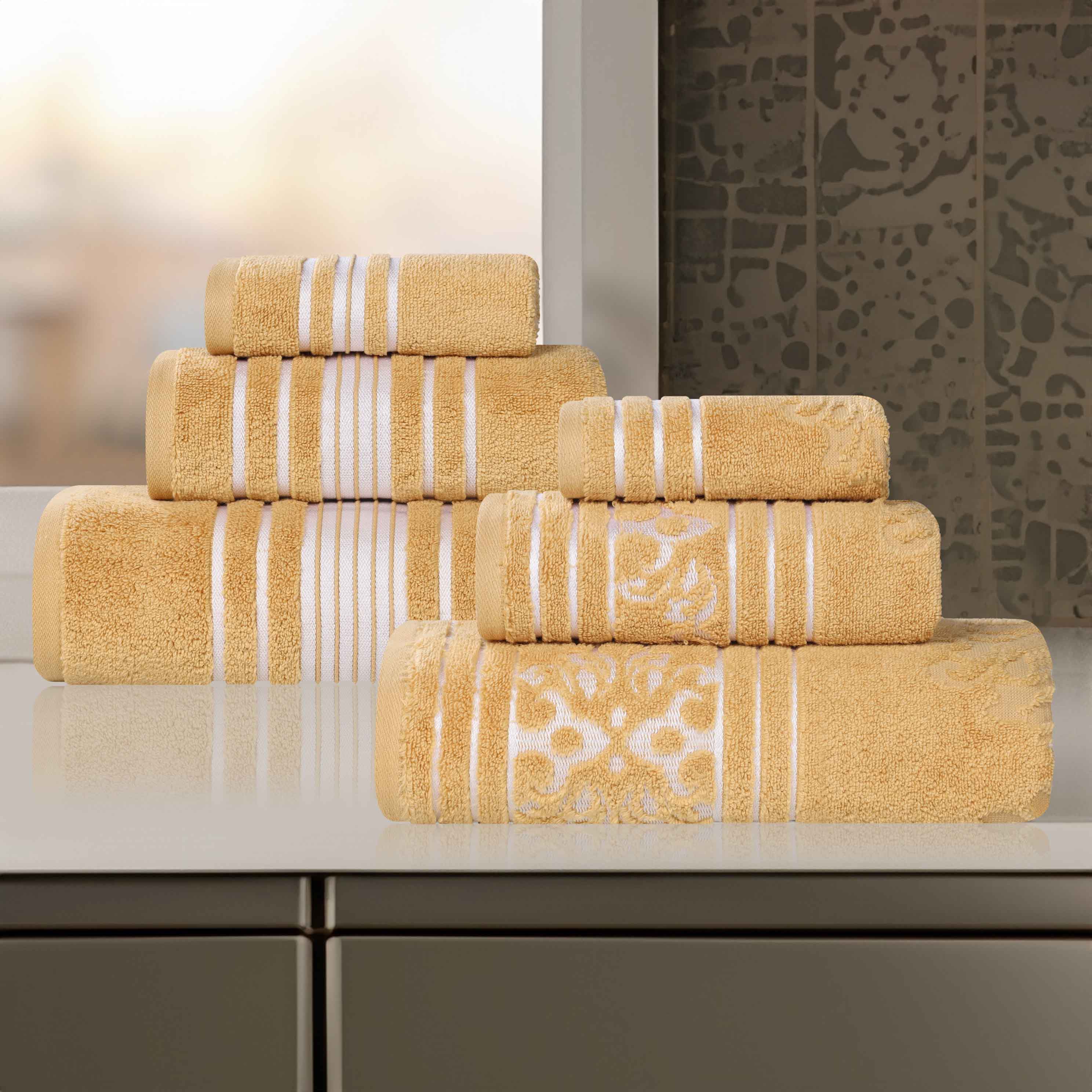 Premium 6-Piece Sadie Zero Twist Cotton Towel Set - Solid & Jacquard Floral Design | Ultra Soft & Absorbent Bath Towels for Spa, Hotel & Luxury Home Use