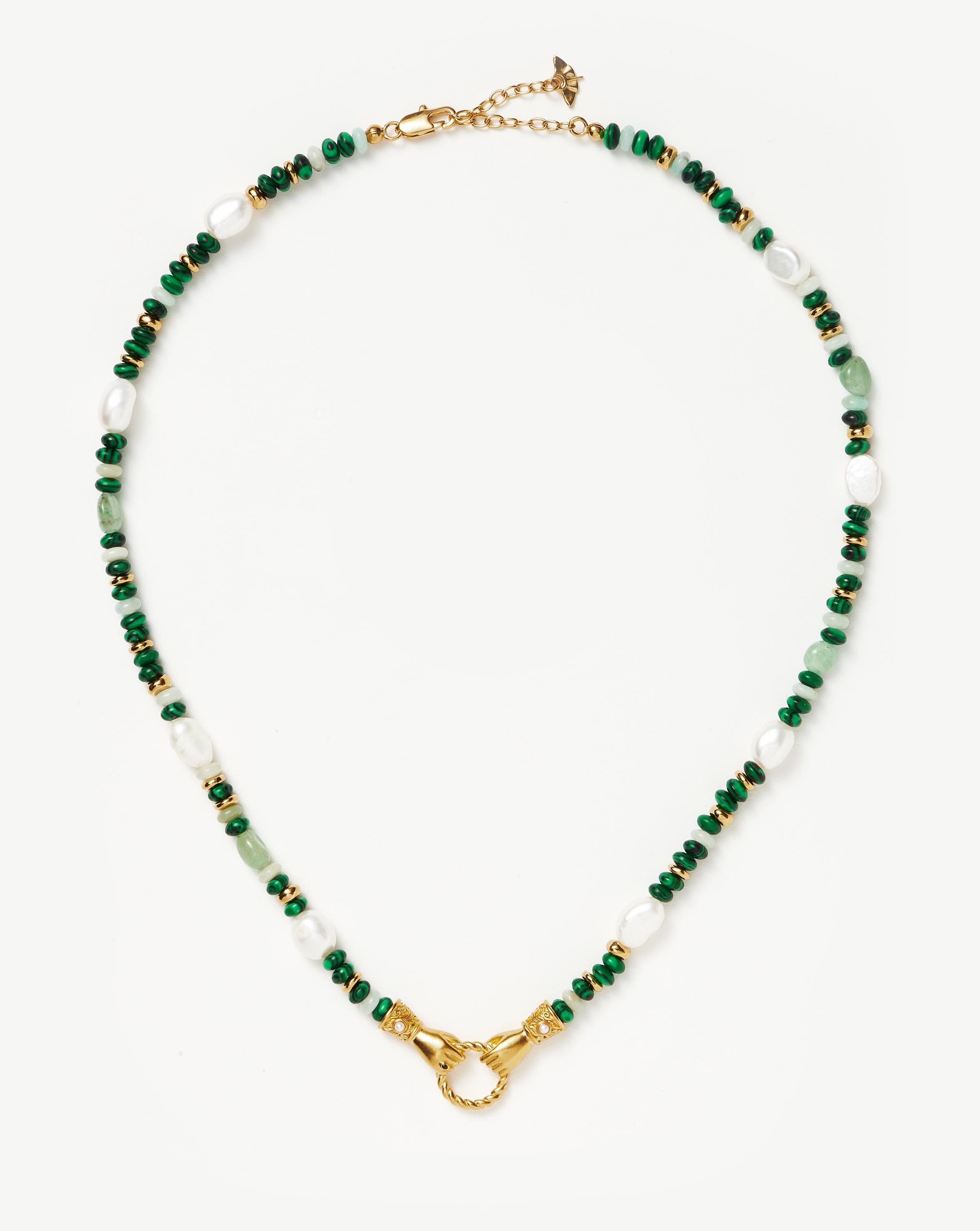 Harris Reed In Good Hands Beaded Gemstone Necklace - 18k Gold Plated Multi Green Gemstone & Pearl Statement Jewelry for Women | Perfect for Weddings, Parties & Special Occasions