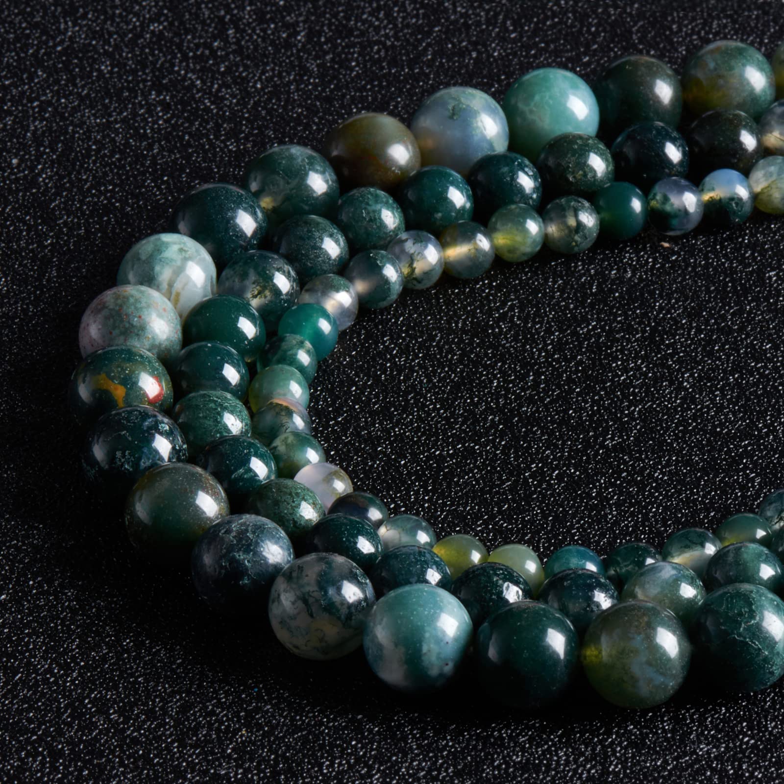 60pcs 6mm Natural Moss Agate Gemstone Beads - Round Loose Beads for DIY Jewelry Making, Bracelets & Necklaces - Includes Crystal Stretch Cord - Perfect for Crafting, Gifts & Boho Style Accessories