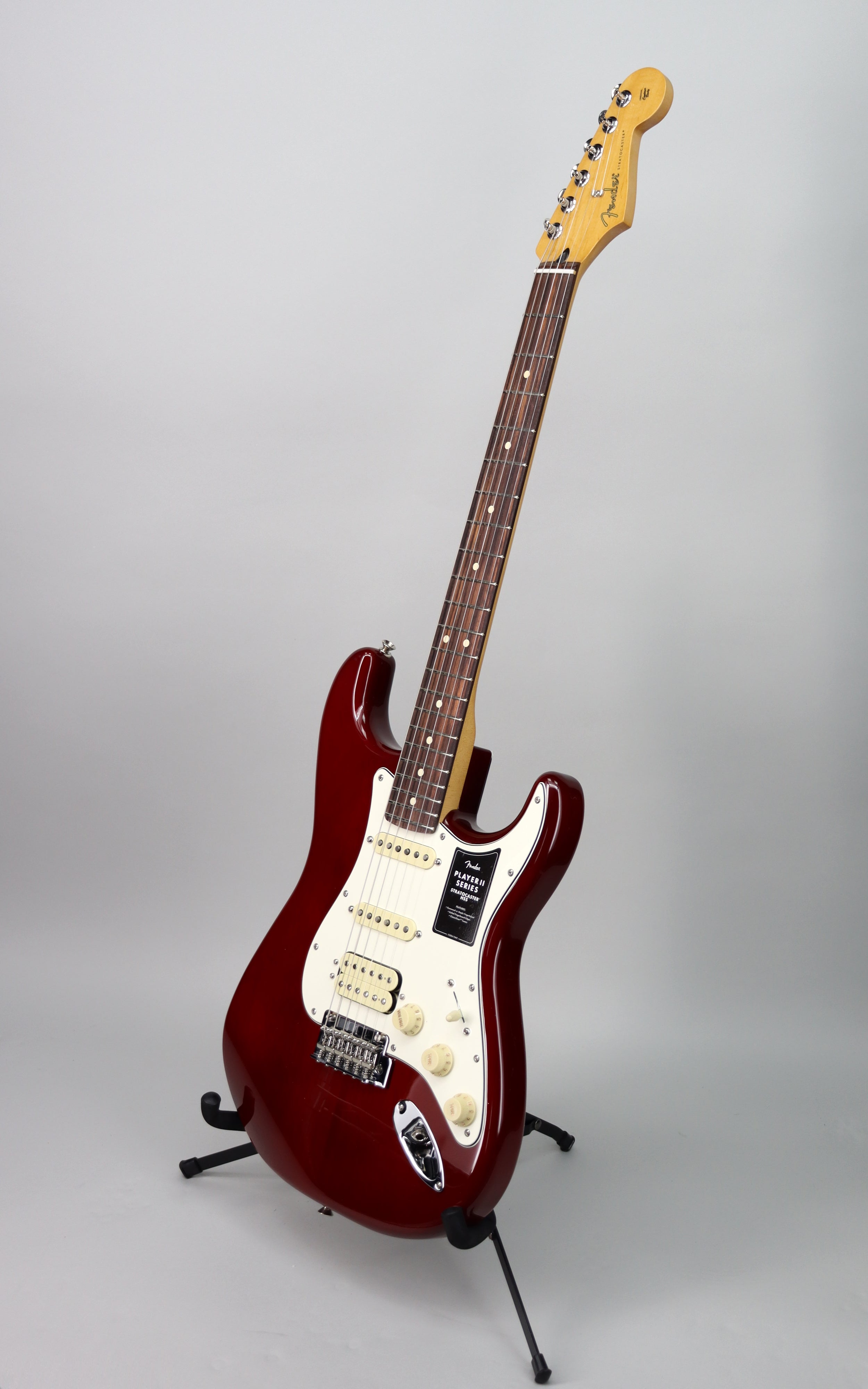 Fender Player II Stratocaster HSS Electric Guitar with Chambered Mahogany Body in Transparent Cherry Burst & Mustang LT25 Guitar Amp Bundle – Perfect for Home Practice, Studio Recording, and Live Performances