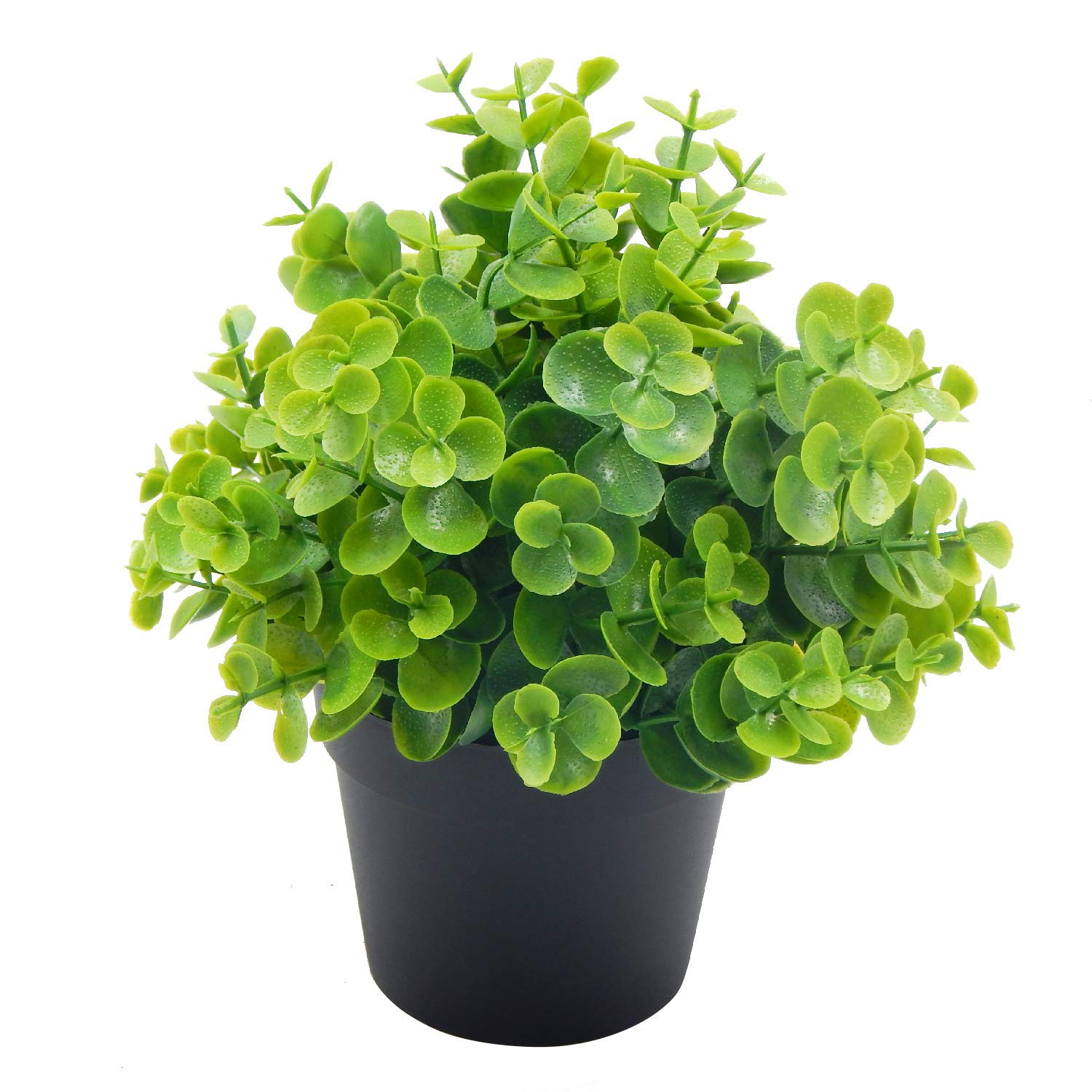OFFIDIX Mini Artificial Eucalyptus Potted Plants - Fake Plastic Greenery for Home, Office & Bathroom Decor - Realistic Faux Plants in Black Plastic Pots for Desk, Shelf & Tabletop Decorations