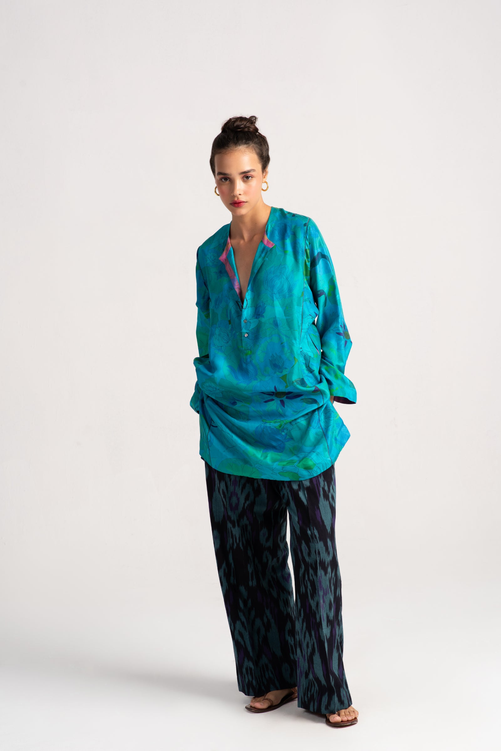 Kavita Women's Silk Kurta in Aqua Blue - Elegant Indian Tunic for Casual Wear, Festivals & Special Occasions