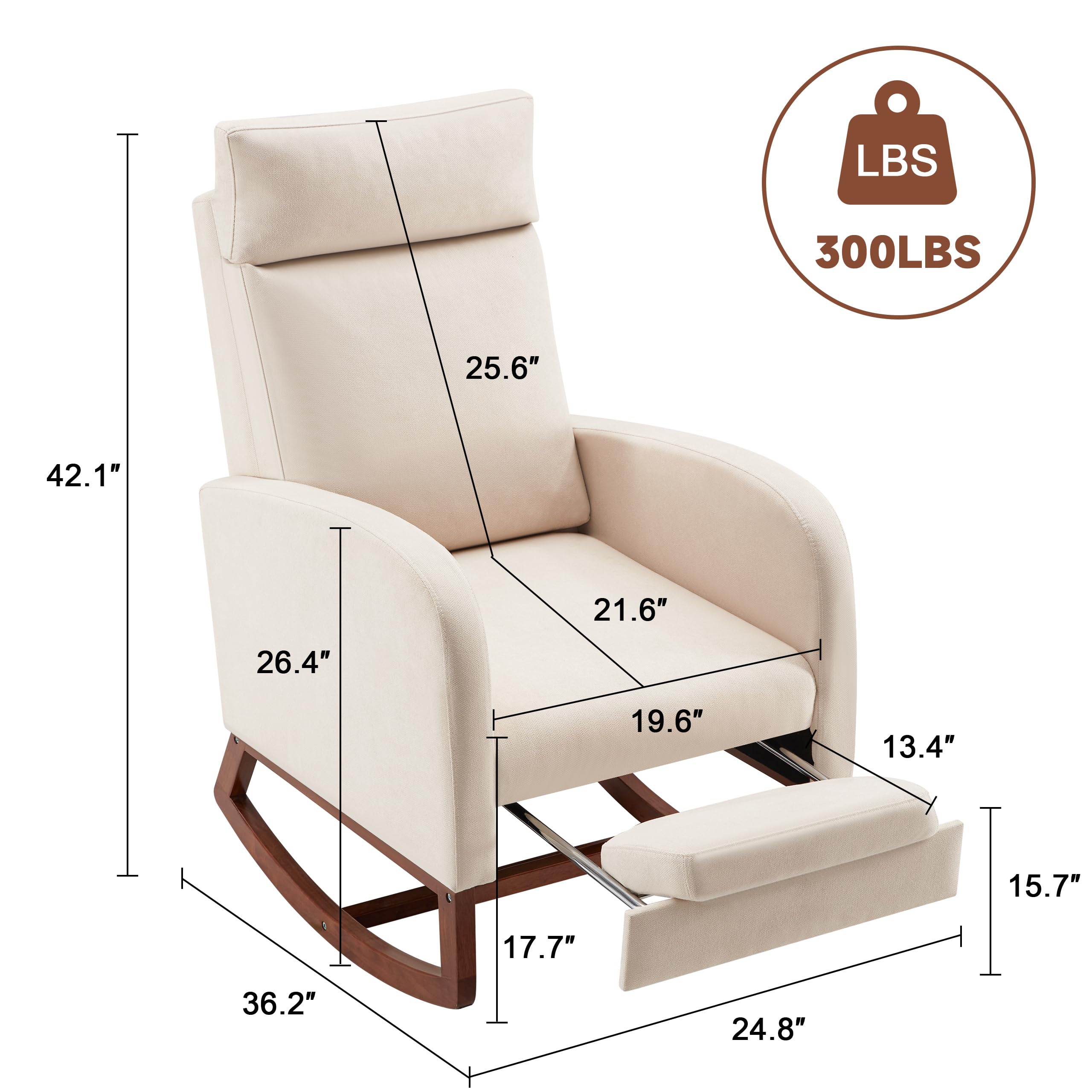 Comfortable Nursery Rocking Chair with Footrest & High Back - Baby Glider Rocker with Storage Pocket - Perfect for Nursing, Nursery & Living Room (Linen Beige) | Ideal for Breastfeeding, Baby Care & Relaxation