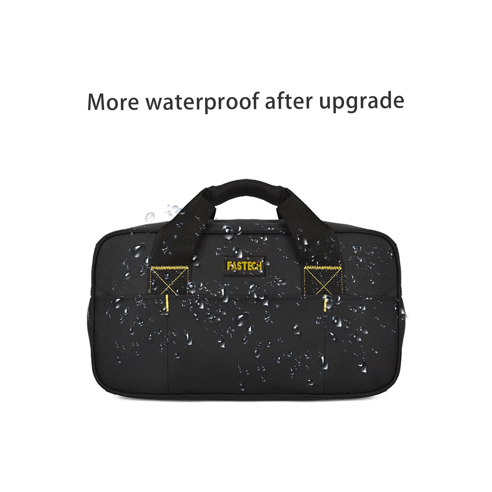 14 Inch Small Tool Bag - Waterproof Wide Mouth Electrician's Tote with Double Fabric Storage (Black+Blue) | Perfect for Electricians, Repairmen & DIY Home Improvement Projects