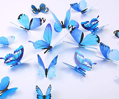 48PCS 3D Butterfly Wall Decals - Removable Blue Butterflies Wall Stickers for Home, Kids Room, Bedroom, Living Room Decor, Nursery, Office, Party, Wedding, and Event Decoration