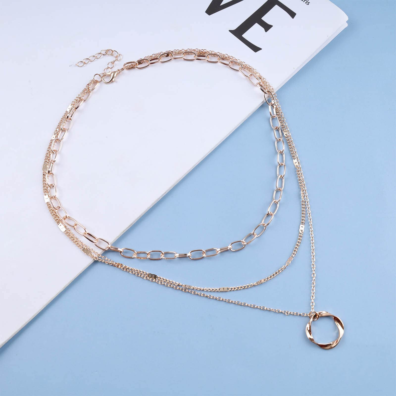 Boho Layered Circle Choker Necklace - Gold Hollow Geometric Pendant Vintage Paperclip Chain Necklace for Women & Girls | Perfect for Festivals, Parties & Everyday Boho Fashion